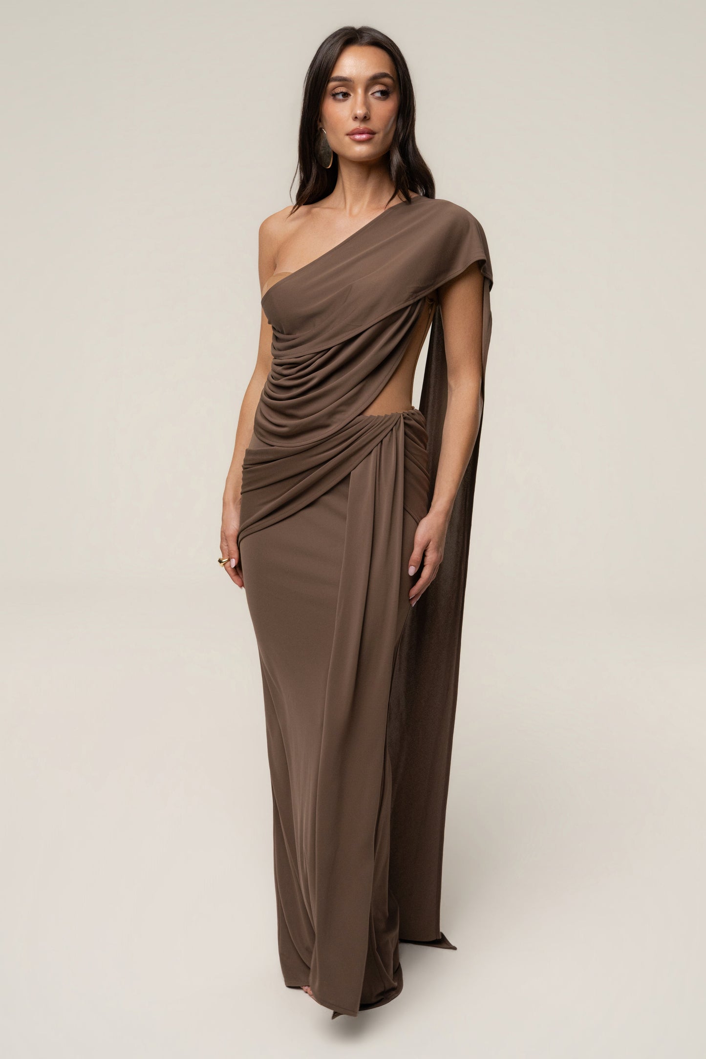 Dark Taupe Empress of Hearts Maxi Gown