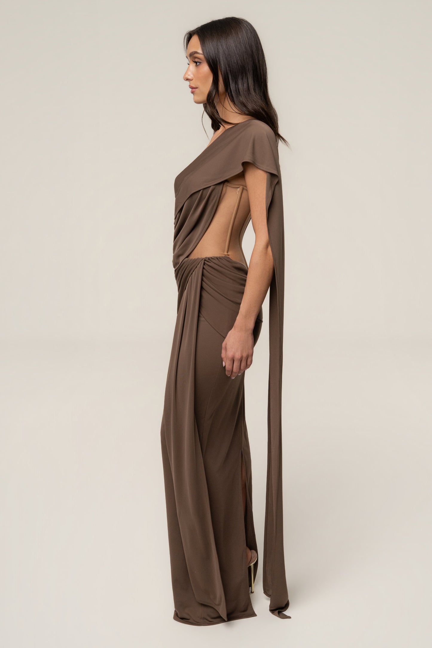 Dark Taupe Empress of Hearts Maxi Gown
