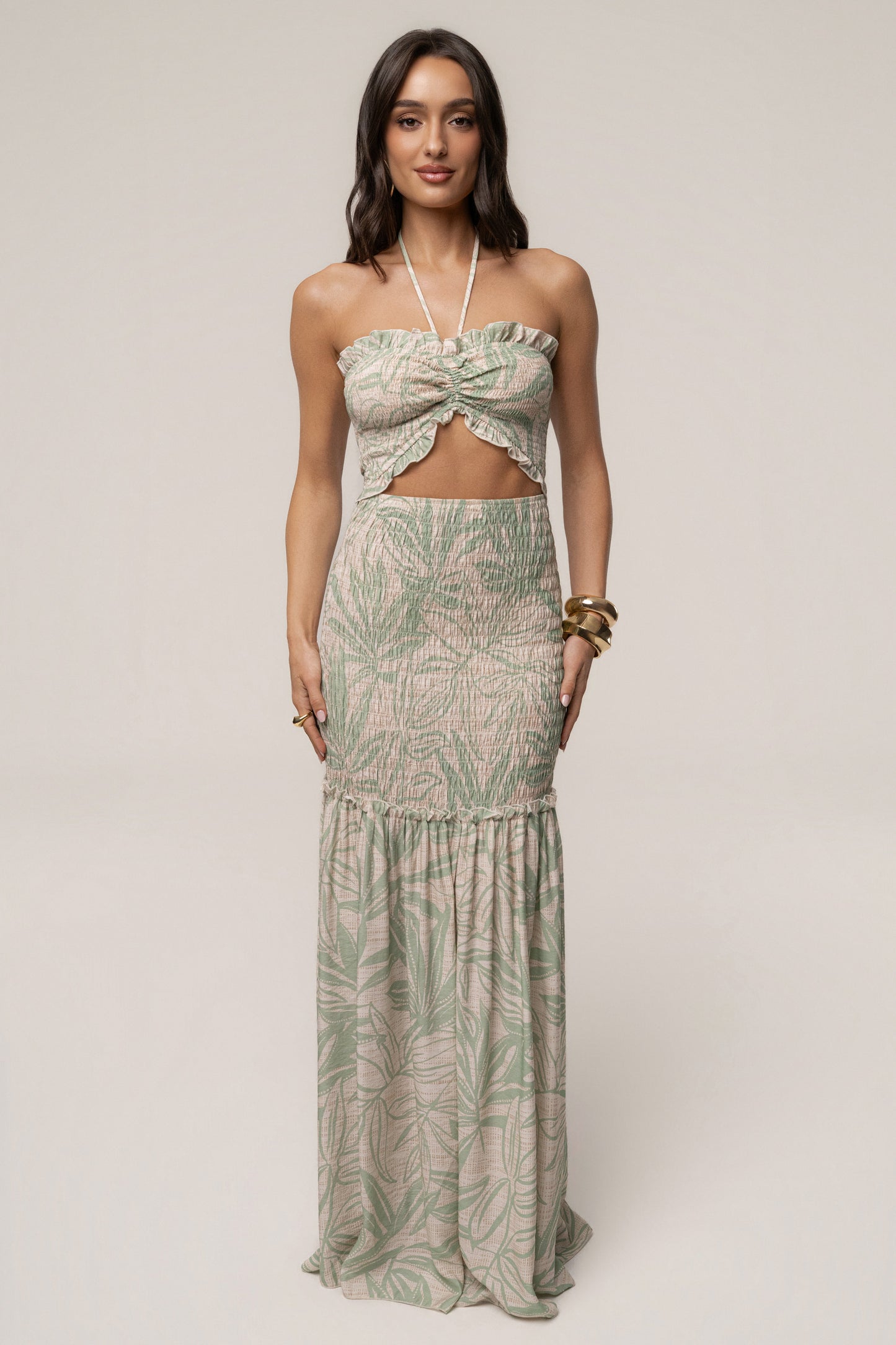 Green Print Emma Smocked Maxi Dress