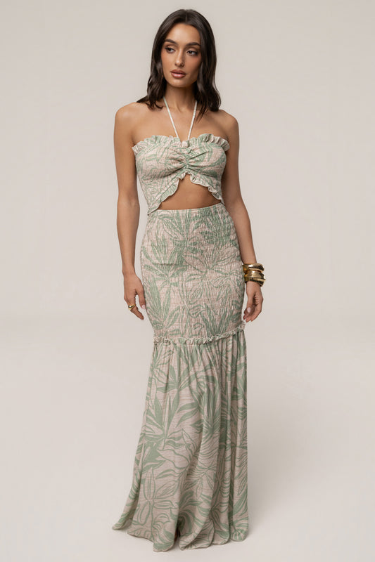 Green Print Emma Smocked Maxi Dress