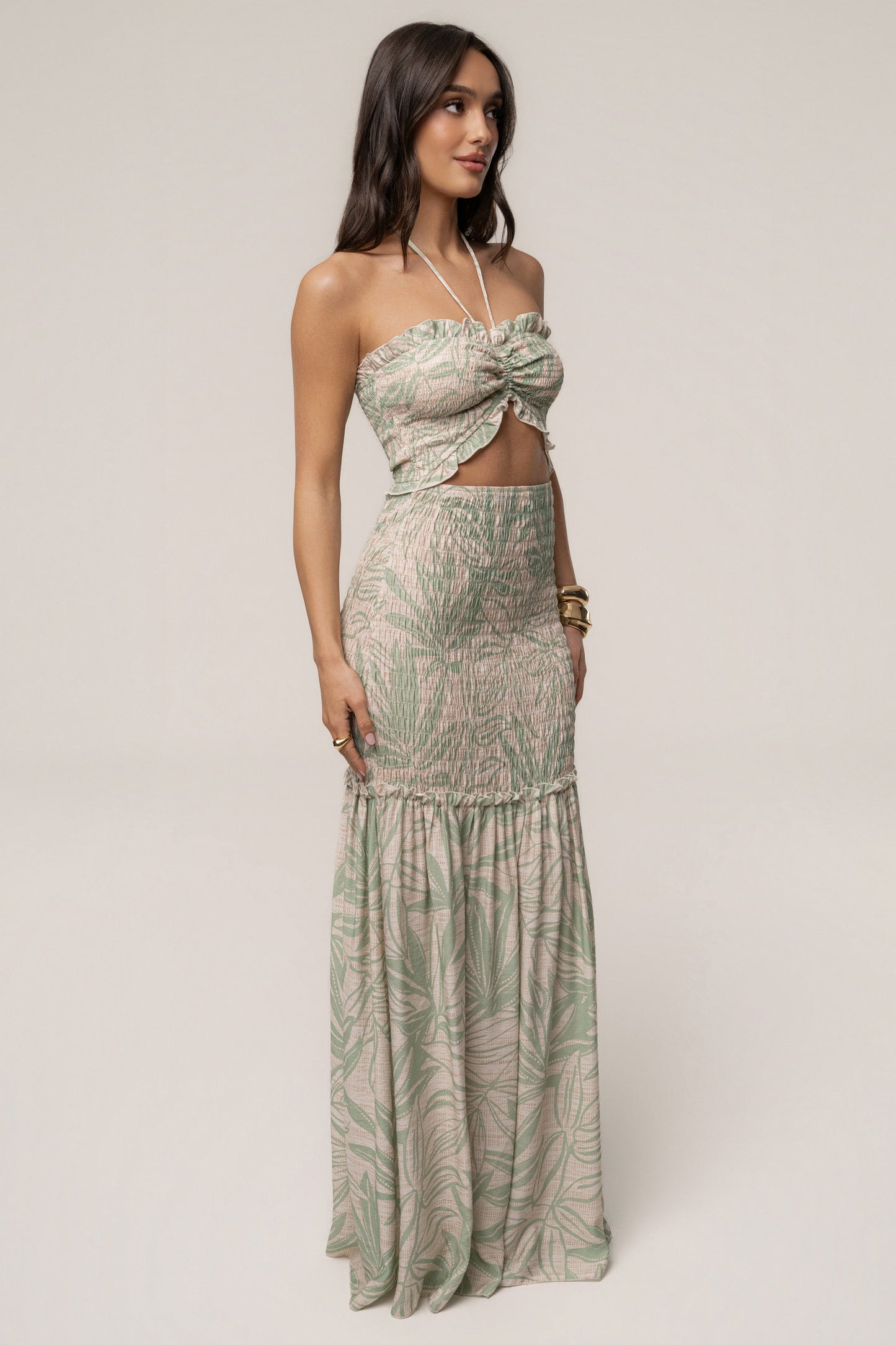 Green Print Emma Smocked Maxi Dress