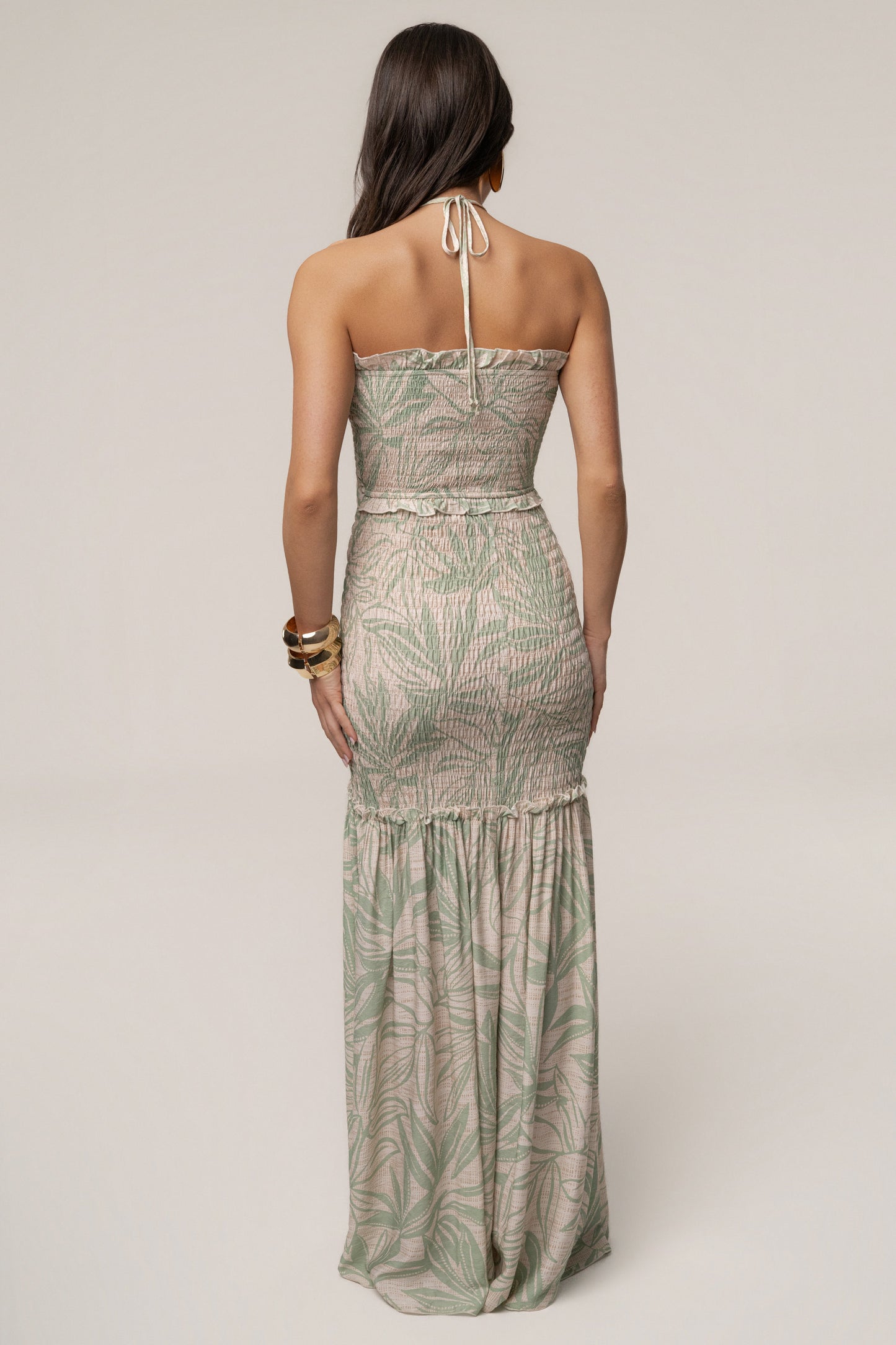 Green Print Emma Smocked Maxi Dress