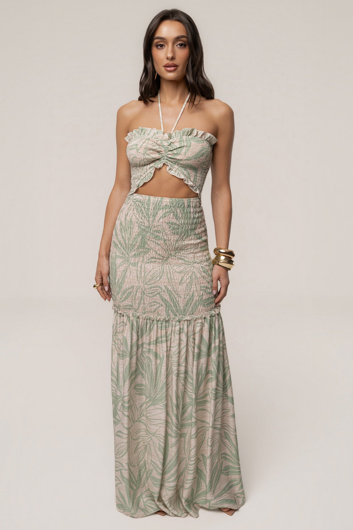 Green Print Emma Smocked Maxi Dress