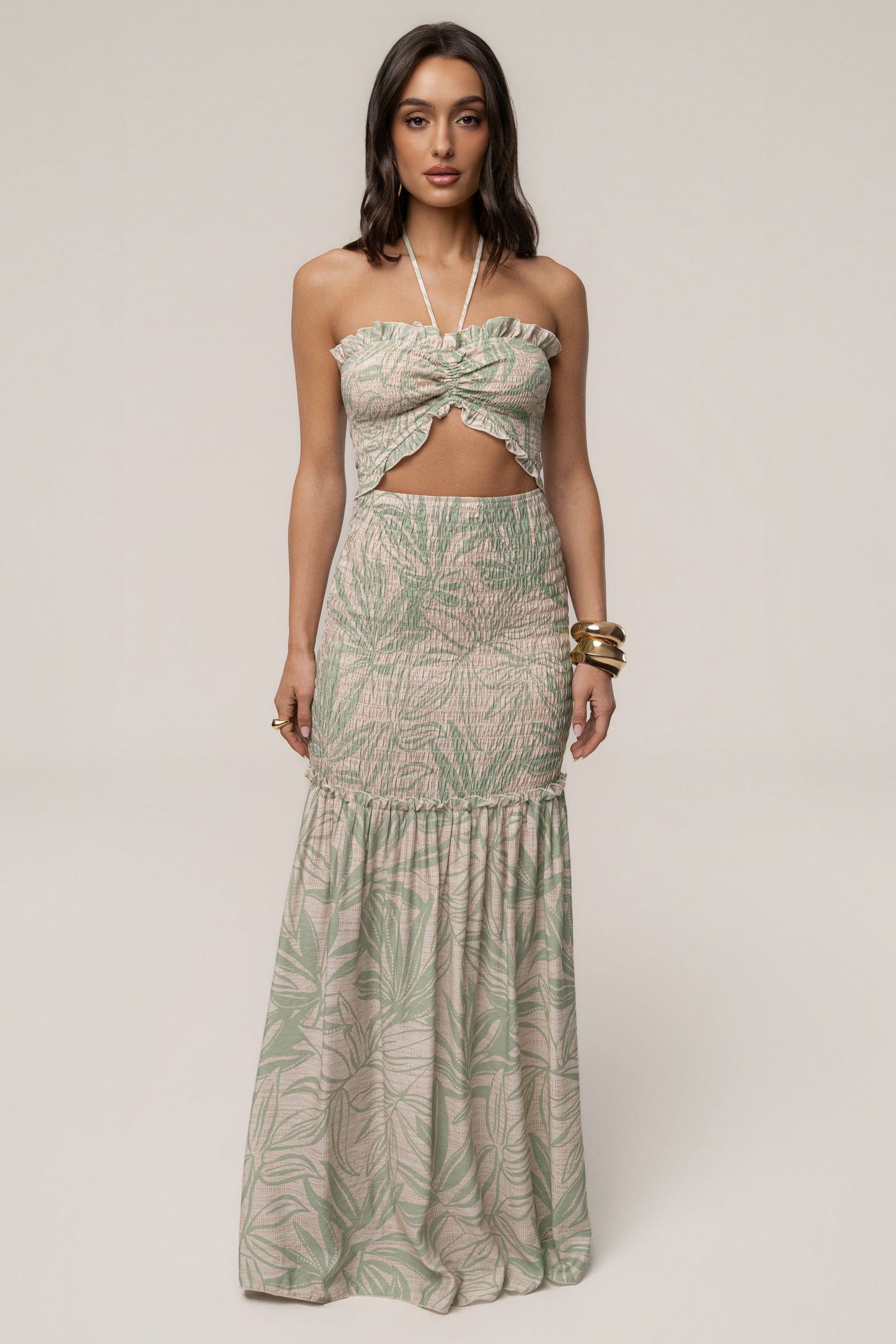 Green Print Emma Smocked Maxi Dress