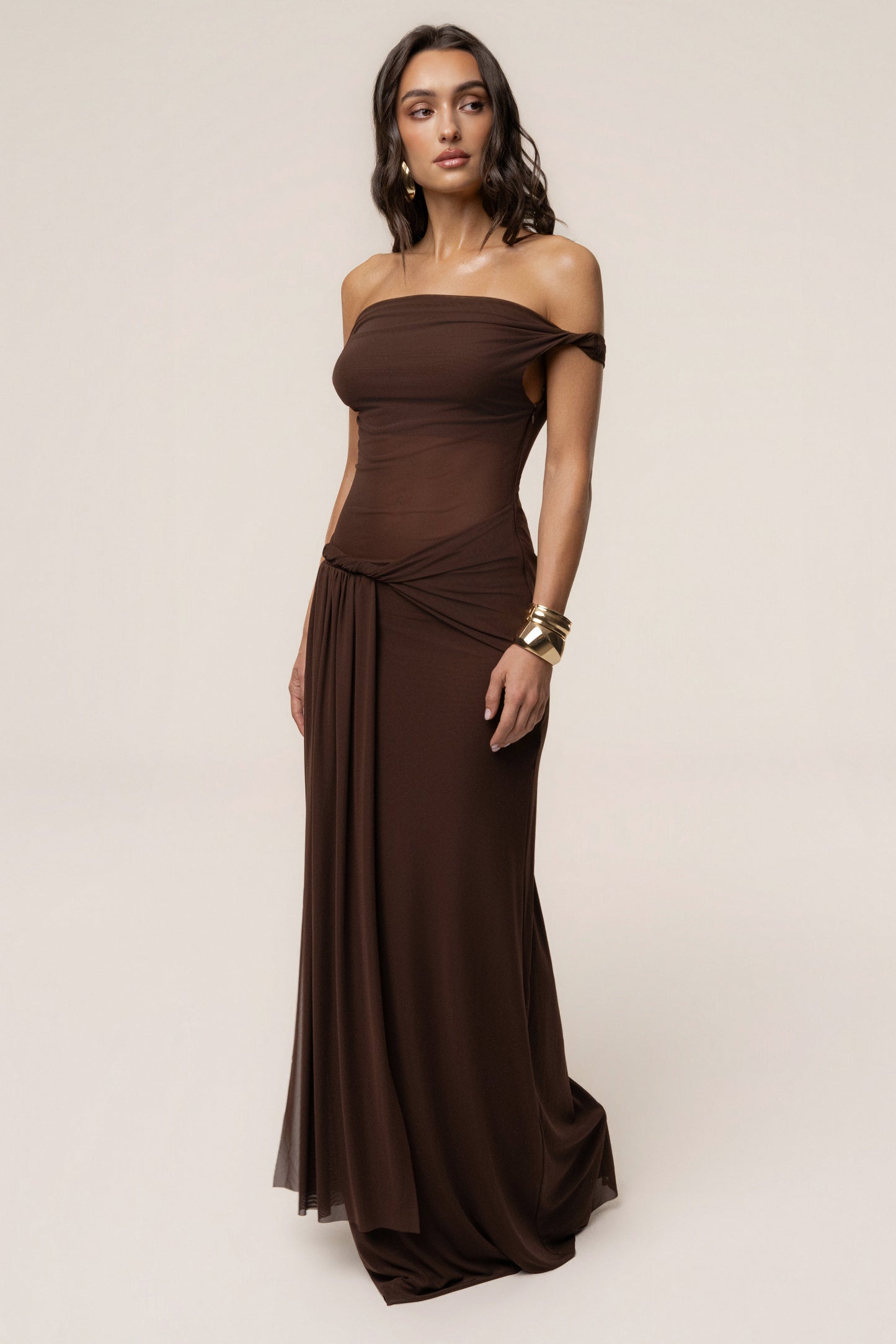 Brown Serenity Drape Gown