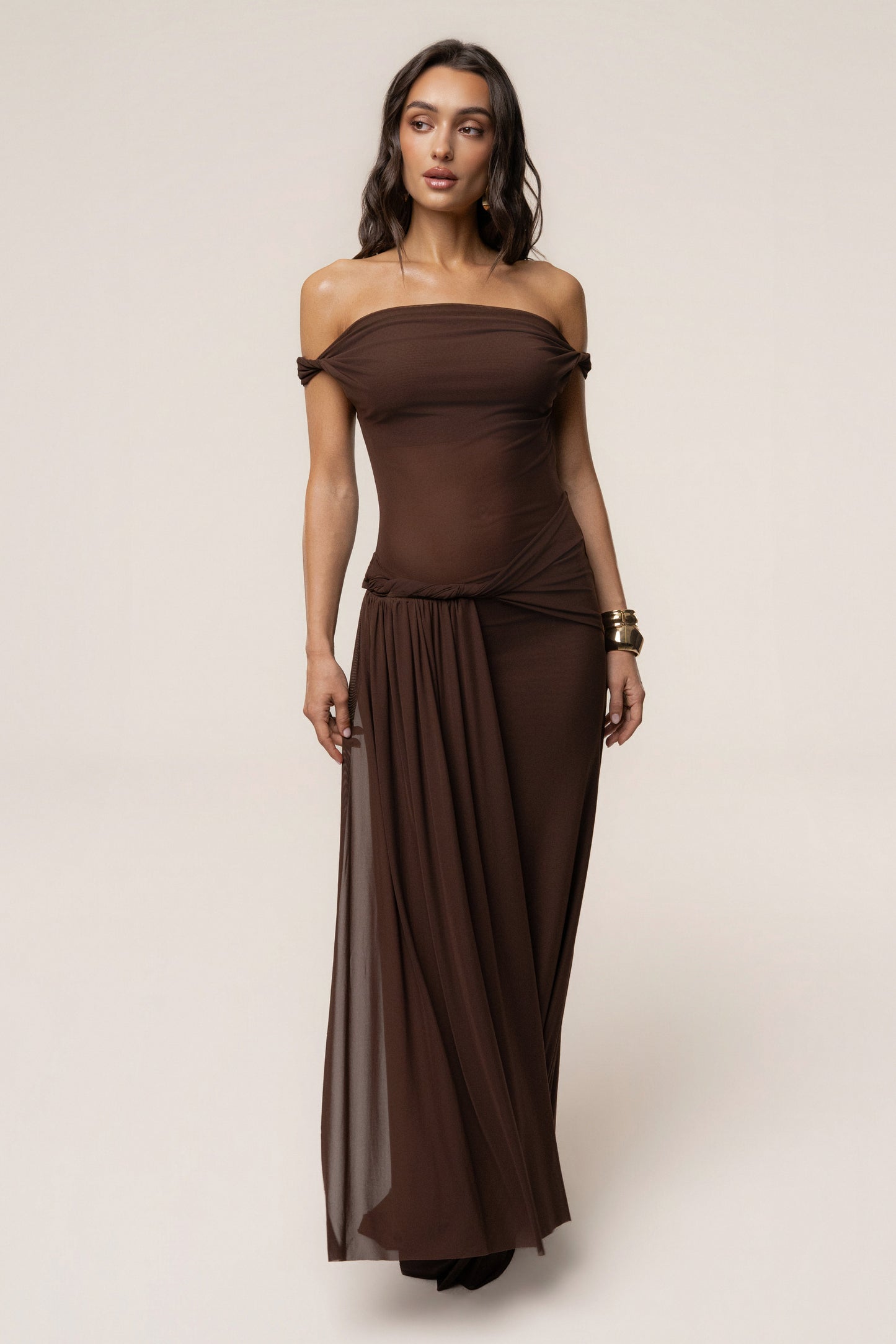 Brown Serenity Drape Gown