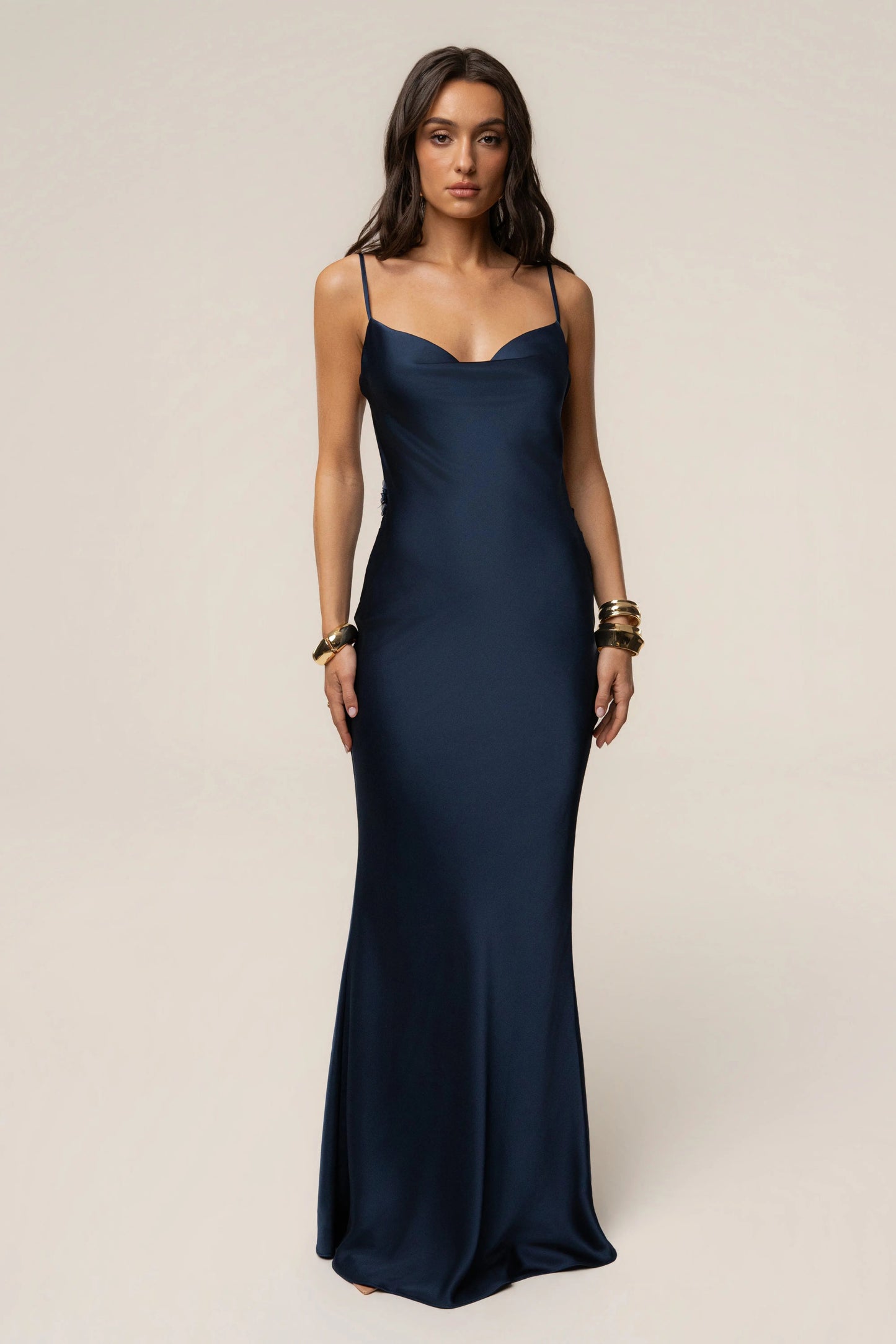 PRE-ORDER Navy Down The Aisle Satin Gown