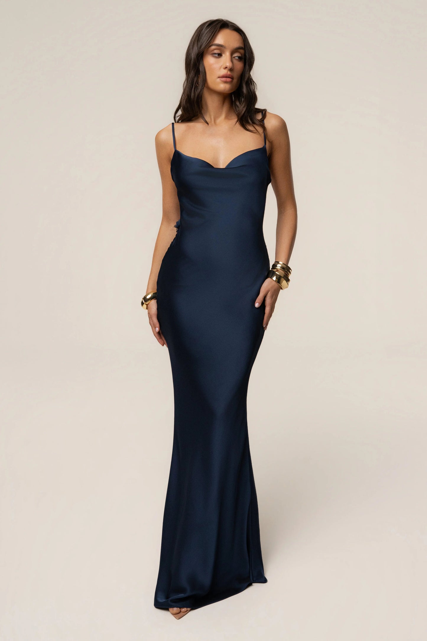 PRE-ORDER Navy Down The Aisle Satin Gown