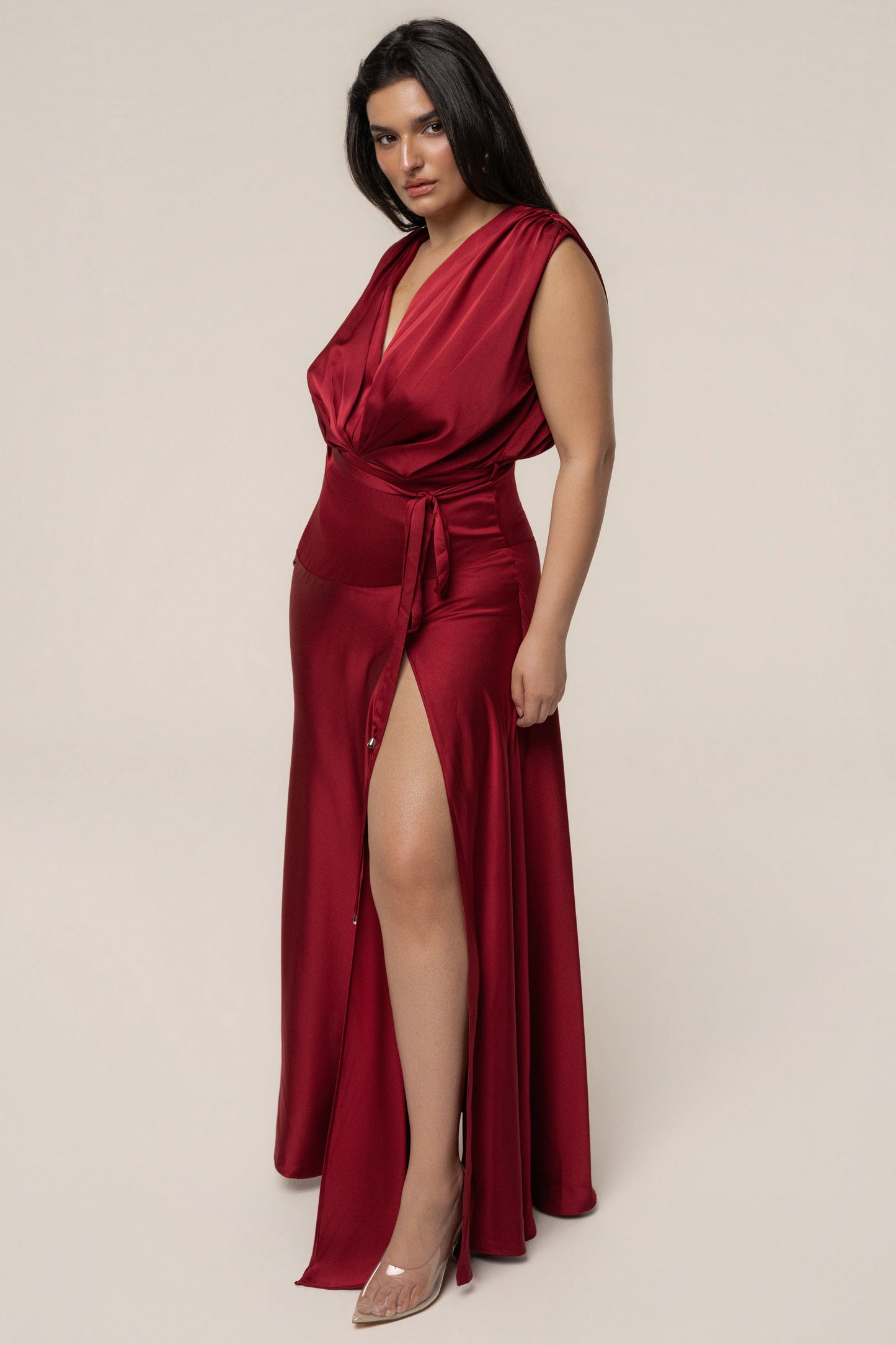 Red Amalia Satin Maxi Dress