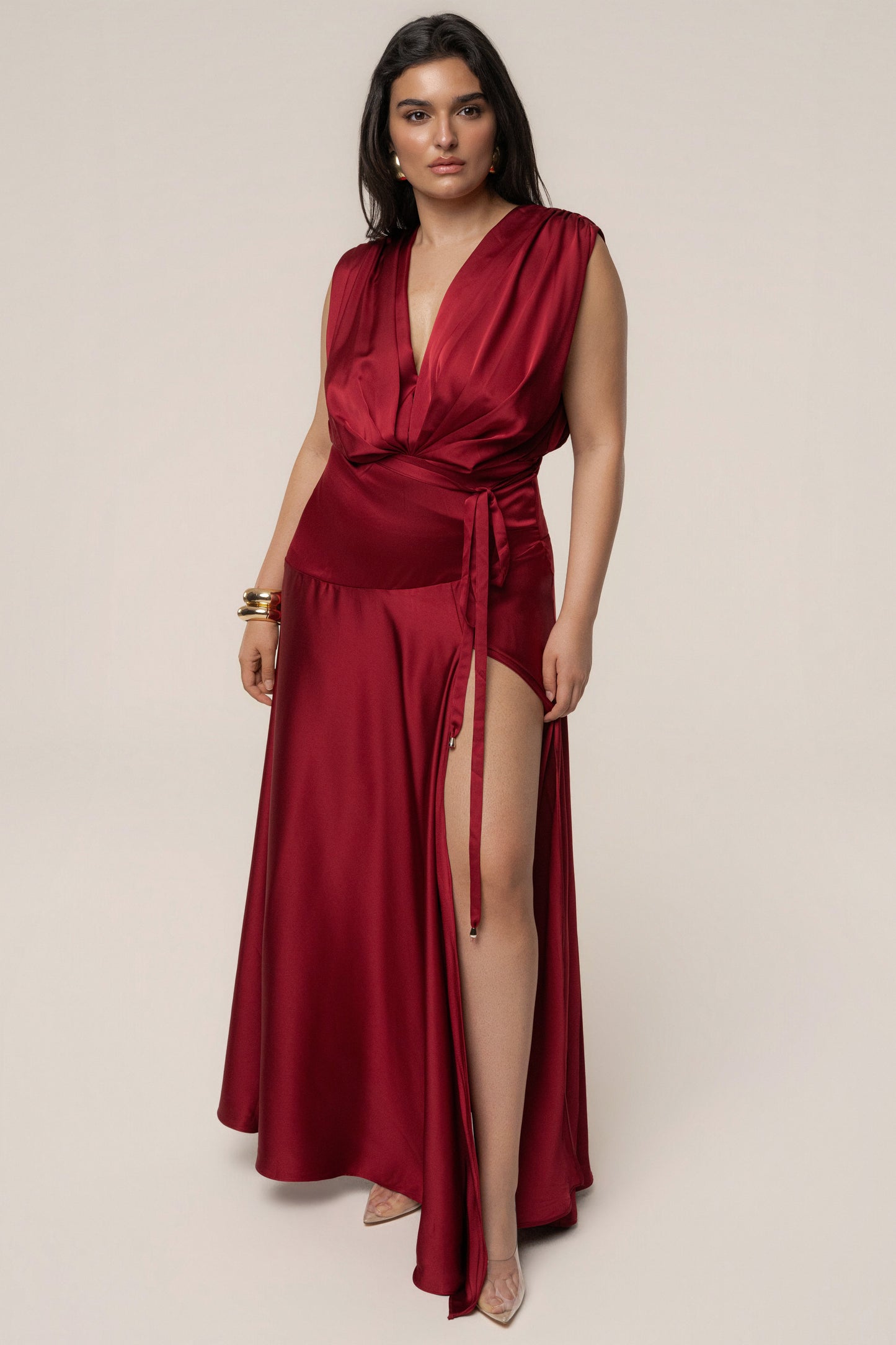 Red Amalia Satin Maxi Dress