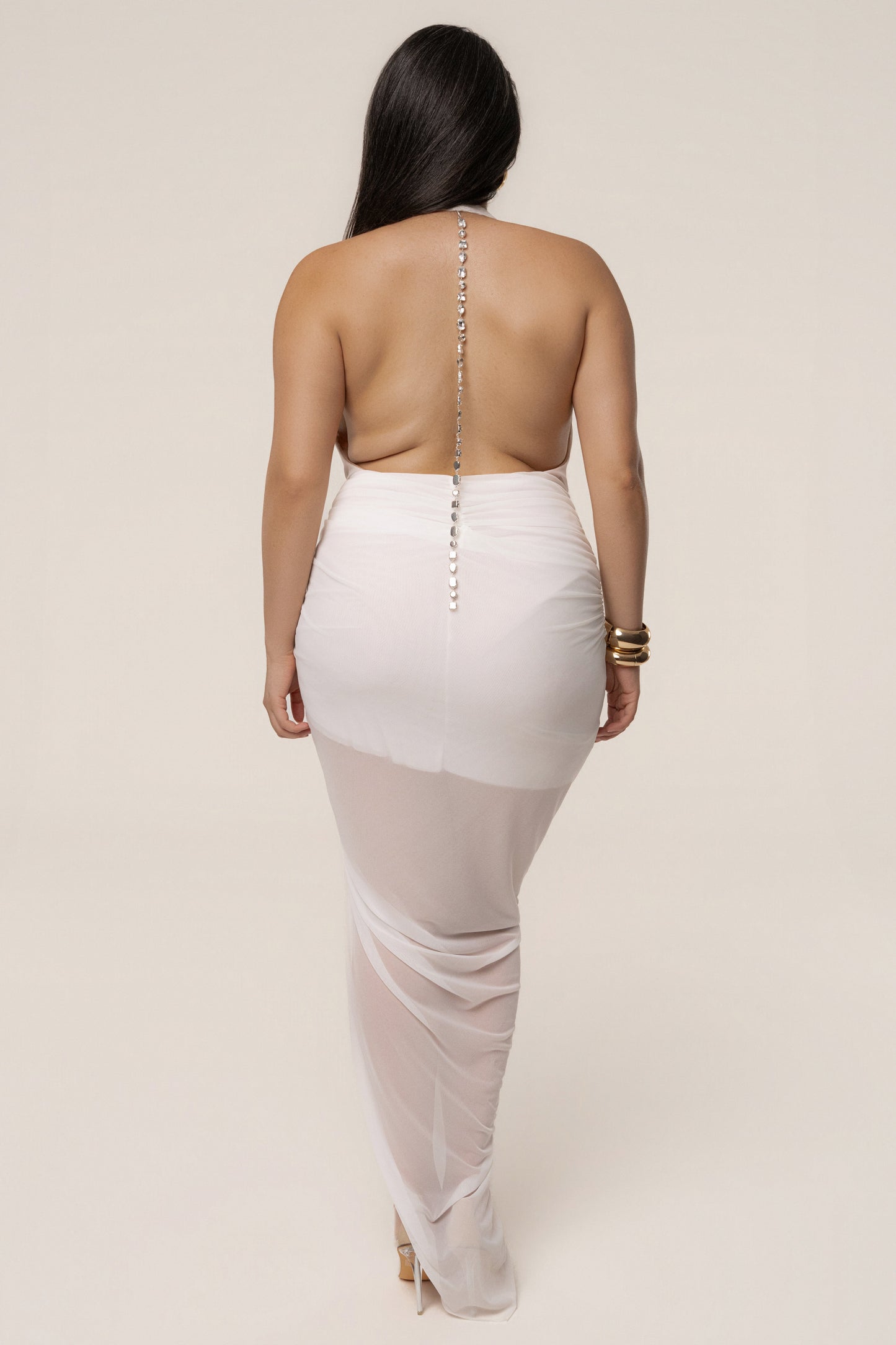 White Ariana Plunge Halter Dress