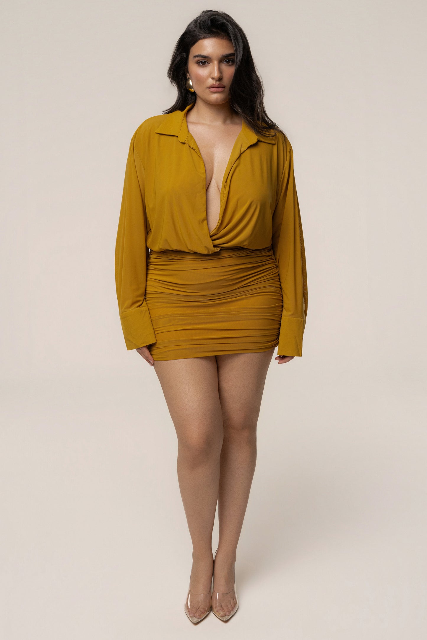 Lime Leah Plunge Mini Dress