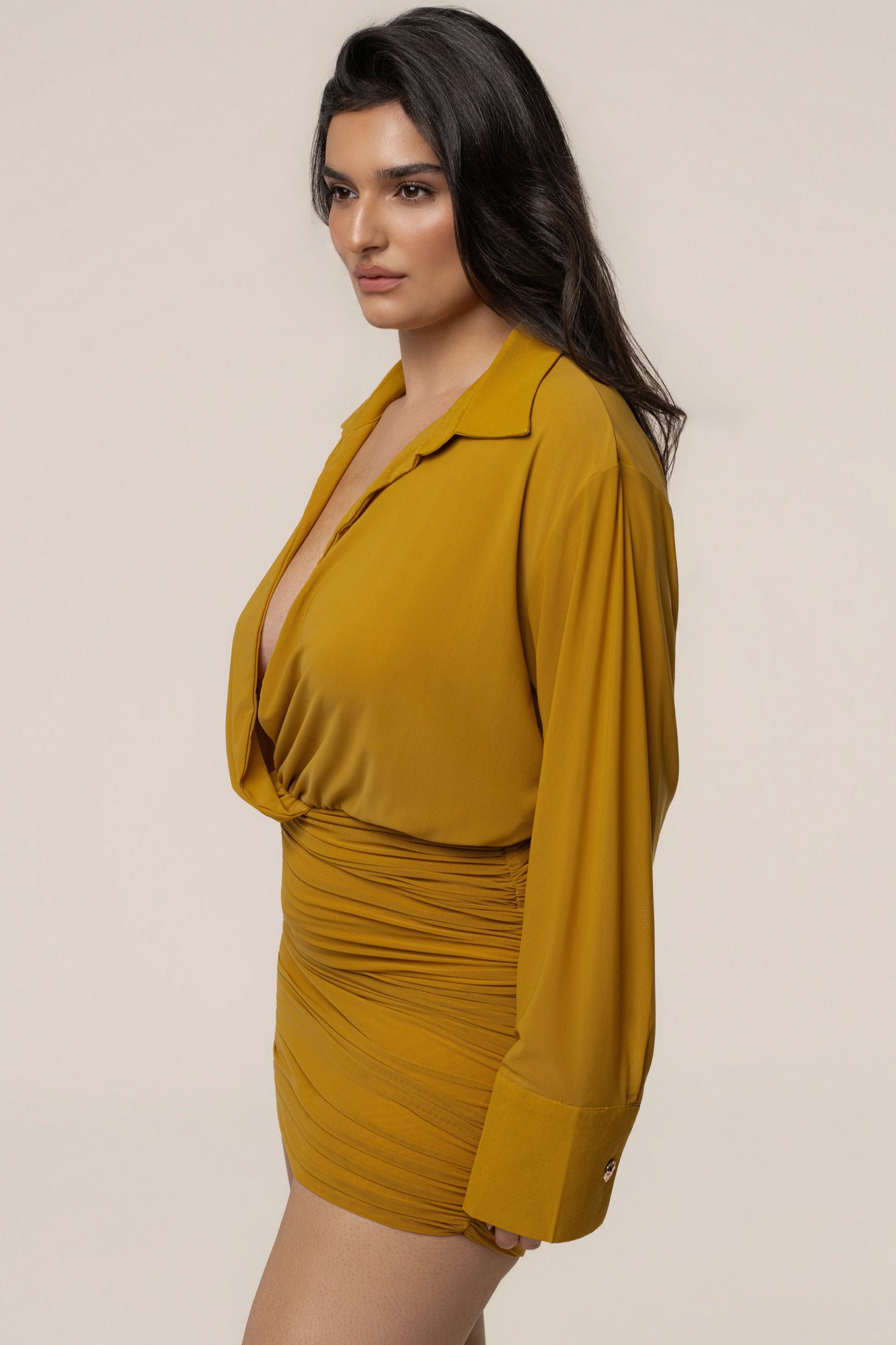Lime Leah Plunge Mini Dress