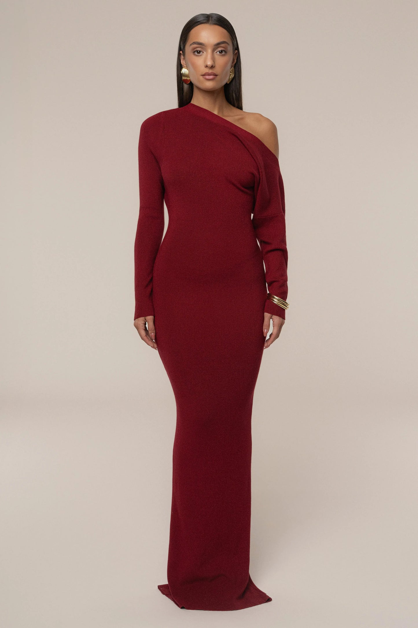 Red Night Shimmers Asymmetrical Maxi Dress