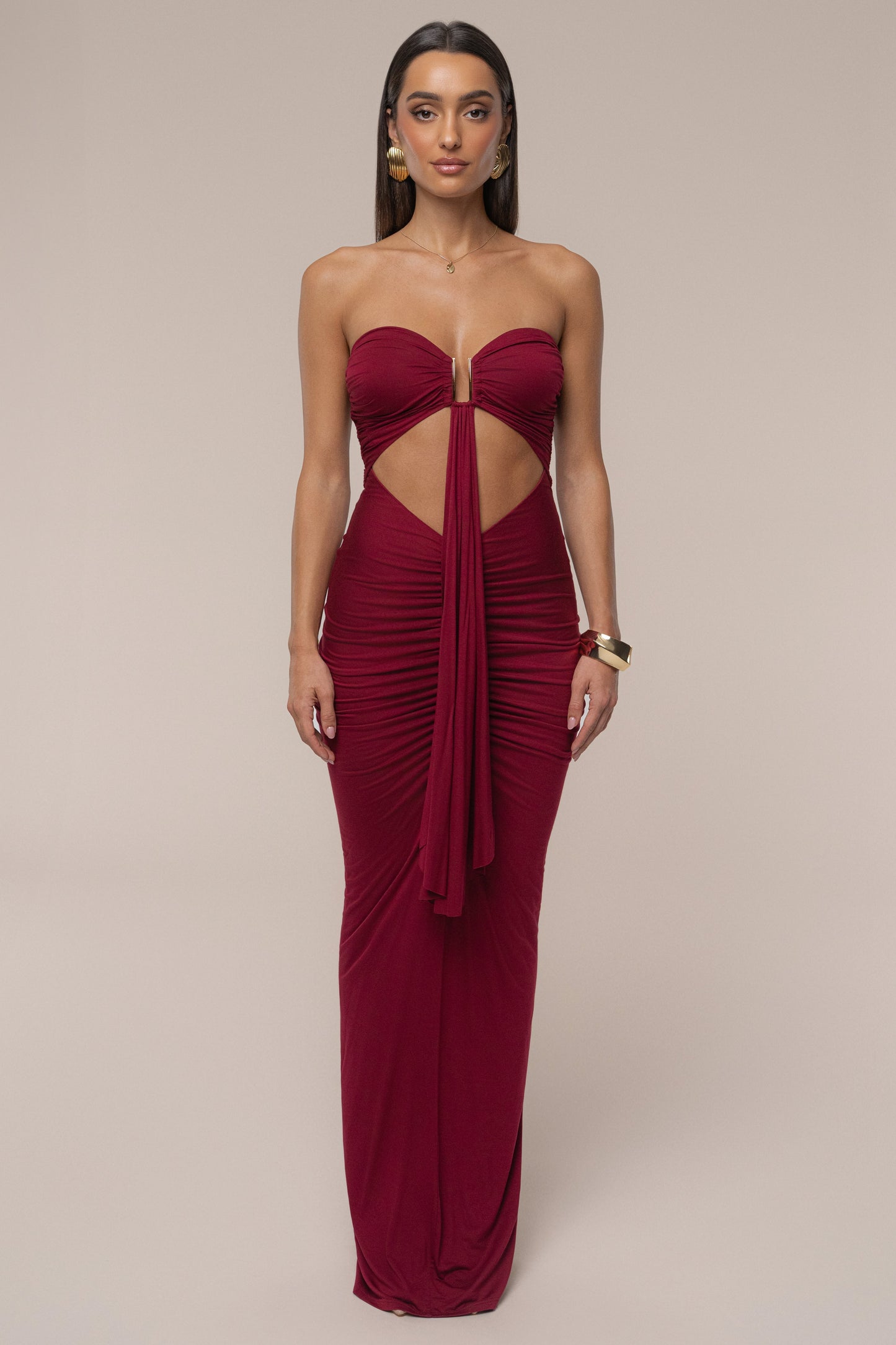 Burgundy Atlantis Drape Maxi Dress