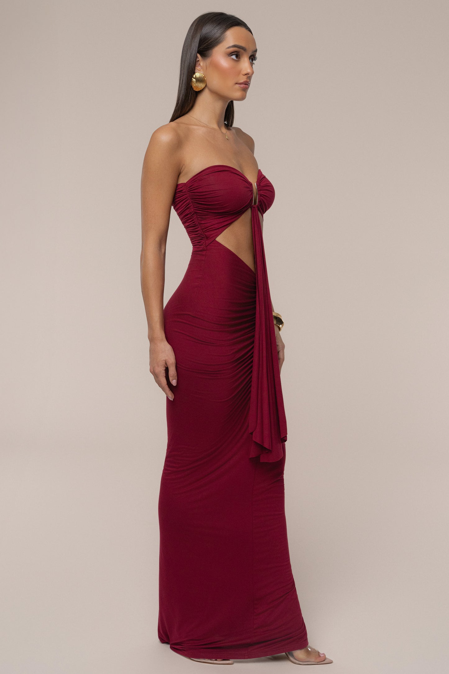 Burgundy Atlantis Drape Maxi Dress