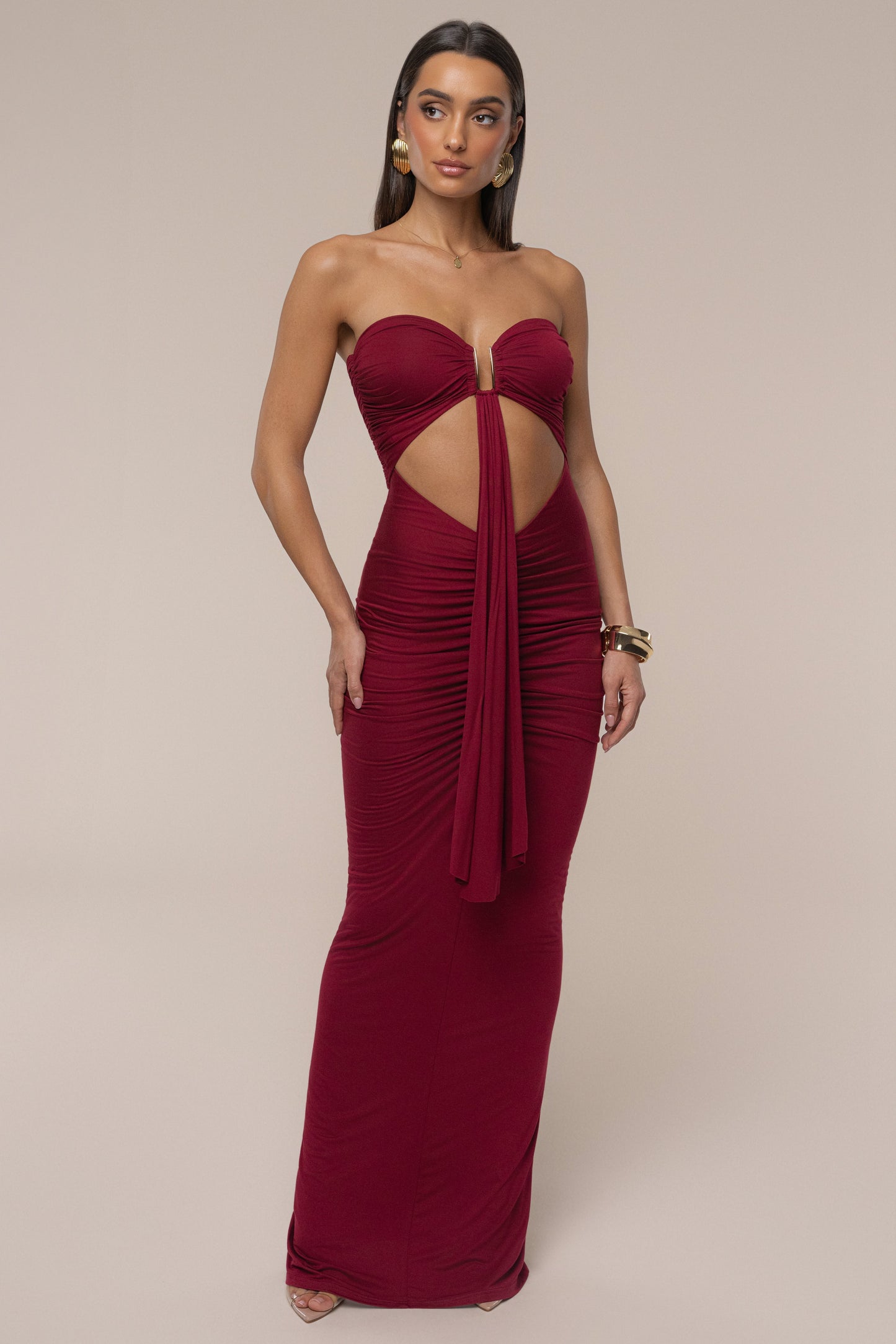 Burgundy Atlantis Drape Maxi Dress