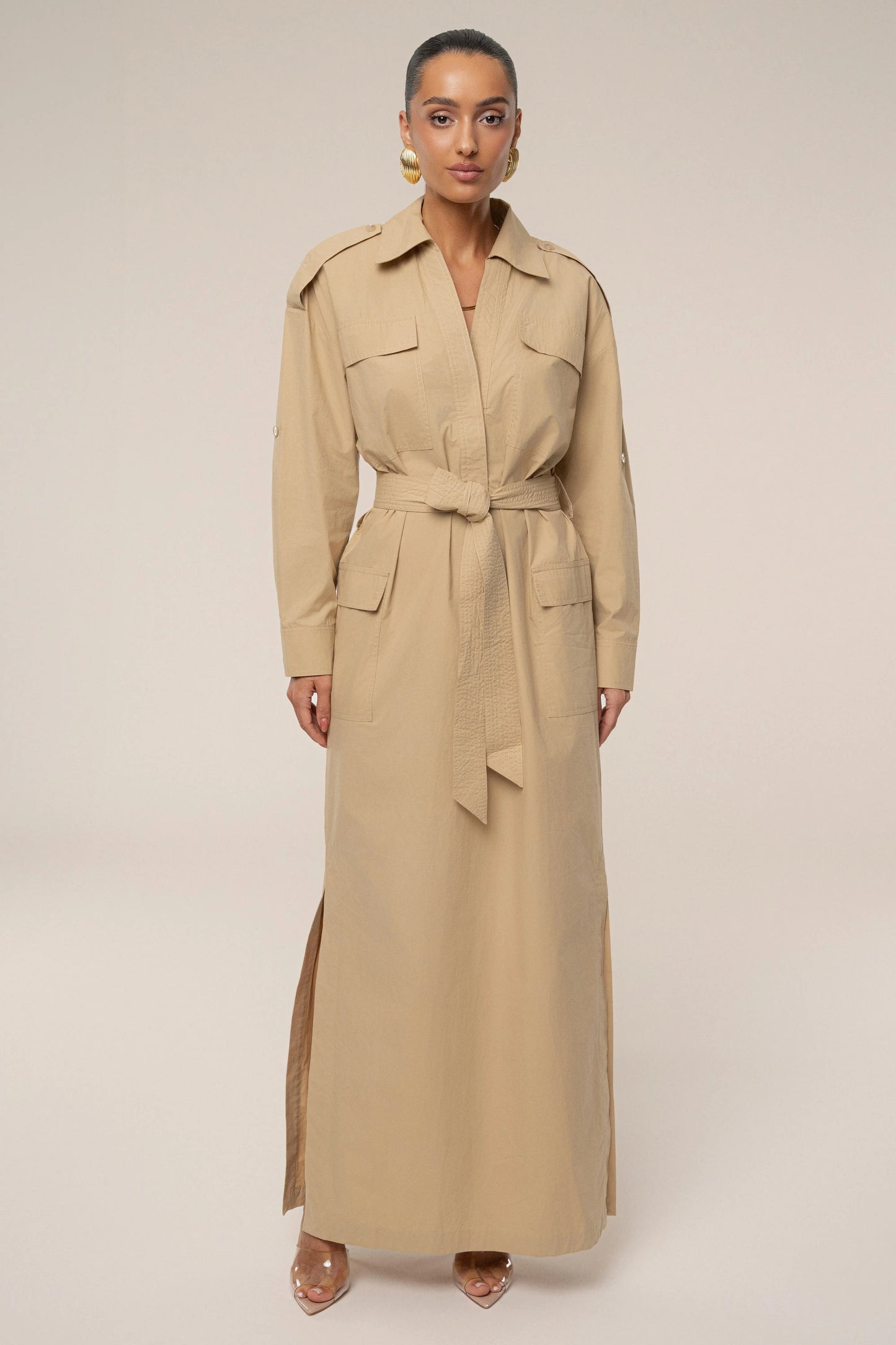 Khaki Harbor Shore Belted Maxi Dress