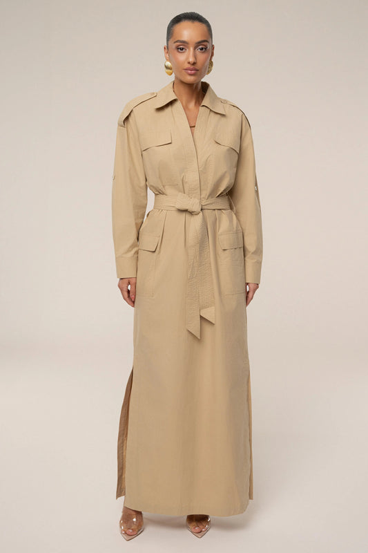 Khaki Harbor Shore Belted Maxi Dress