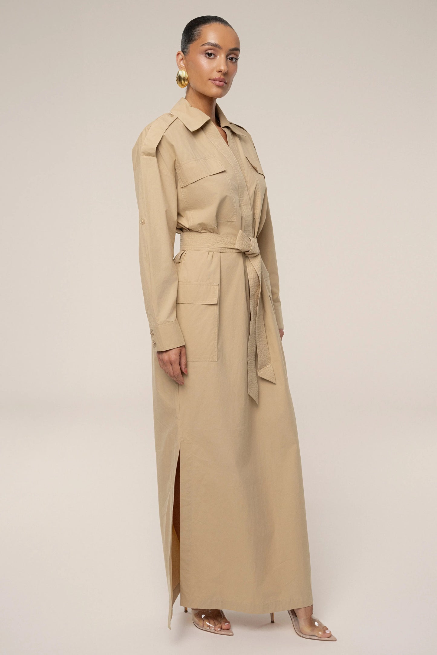 Khaki Harbor Shore Belted Maxi Dress