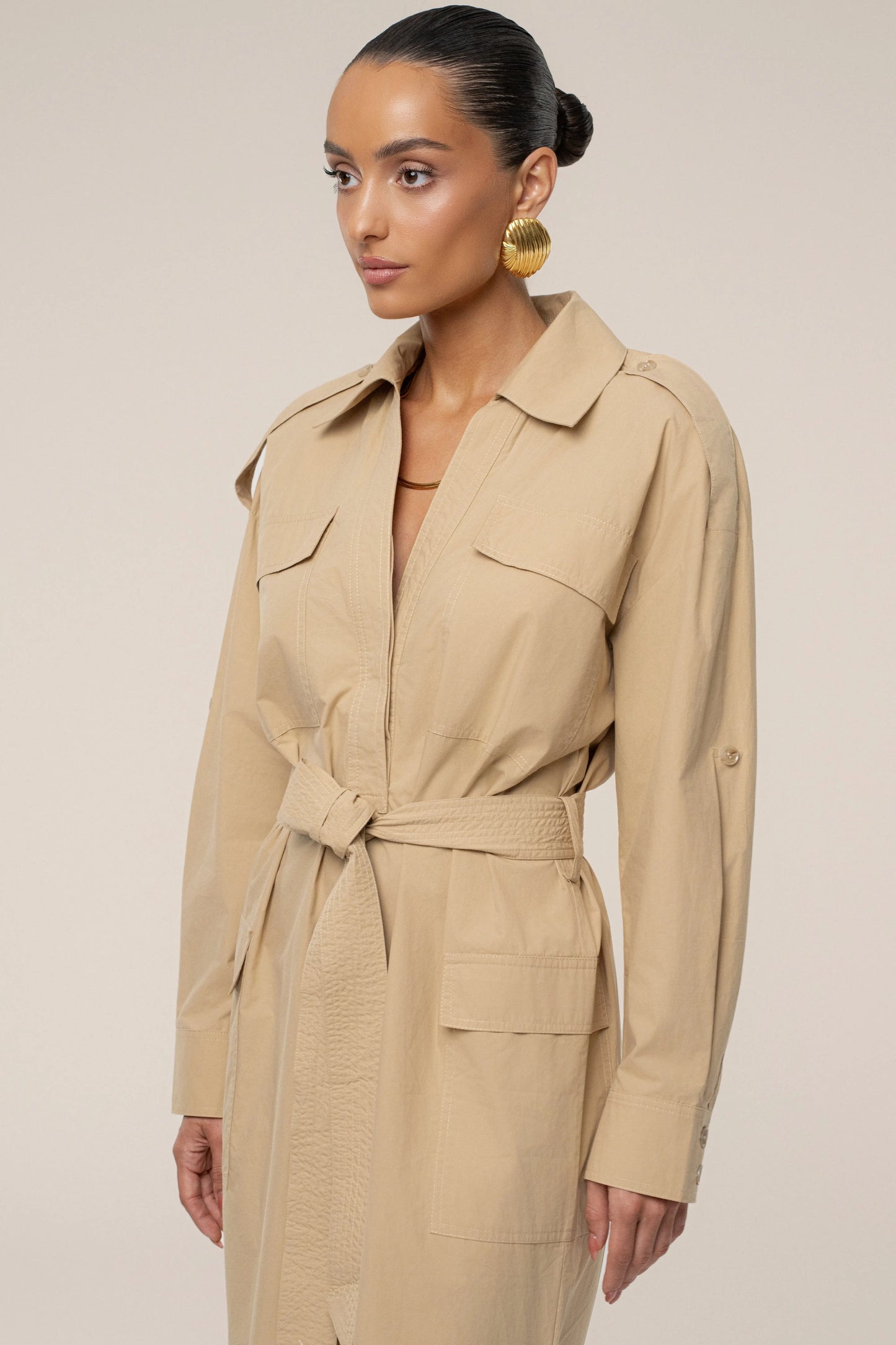 Khaki Harbor Shore Belted Maxi Dress