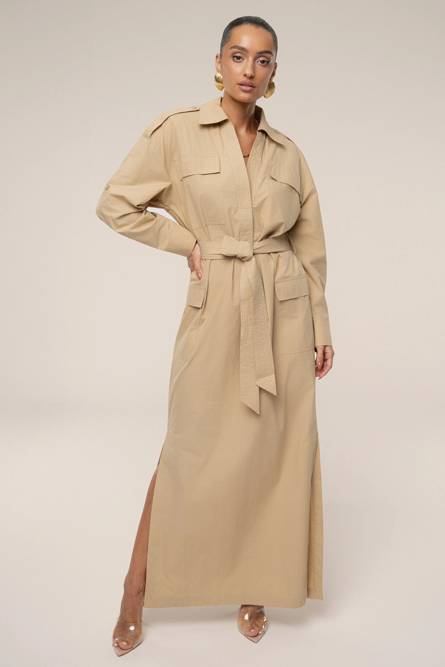 Khaki Harbor Shore Belted Maxi Dress