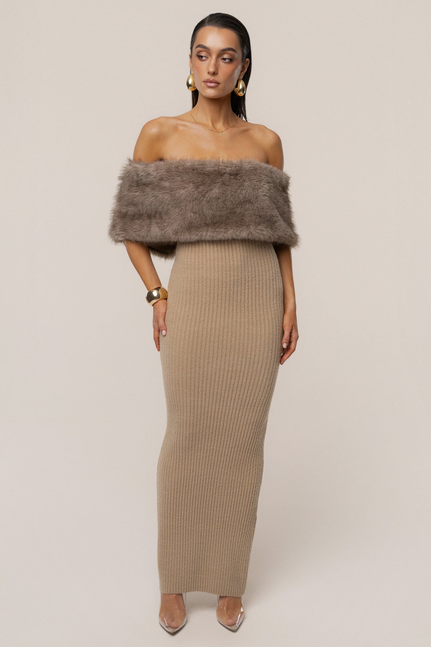 Chocolate Aspen Hour Faux Fur Dress