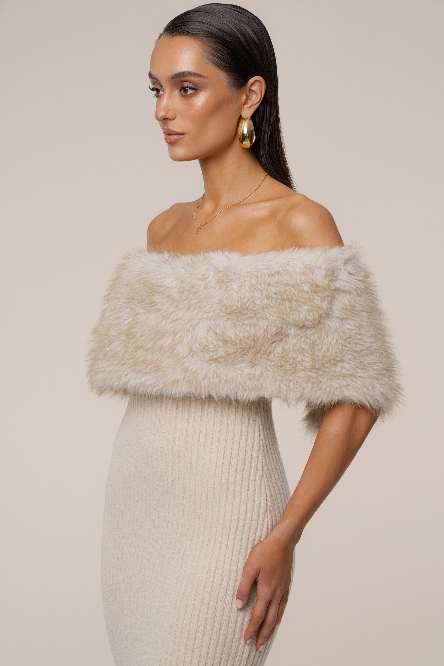 Stone Aspen Hour Faux Fur Dress