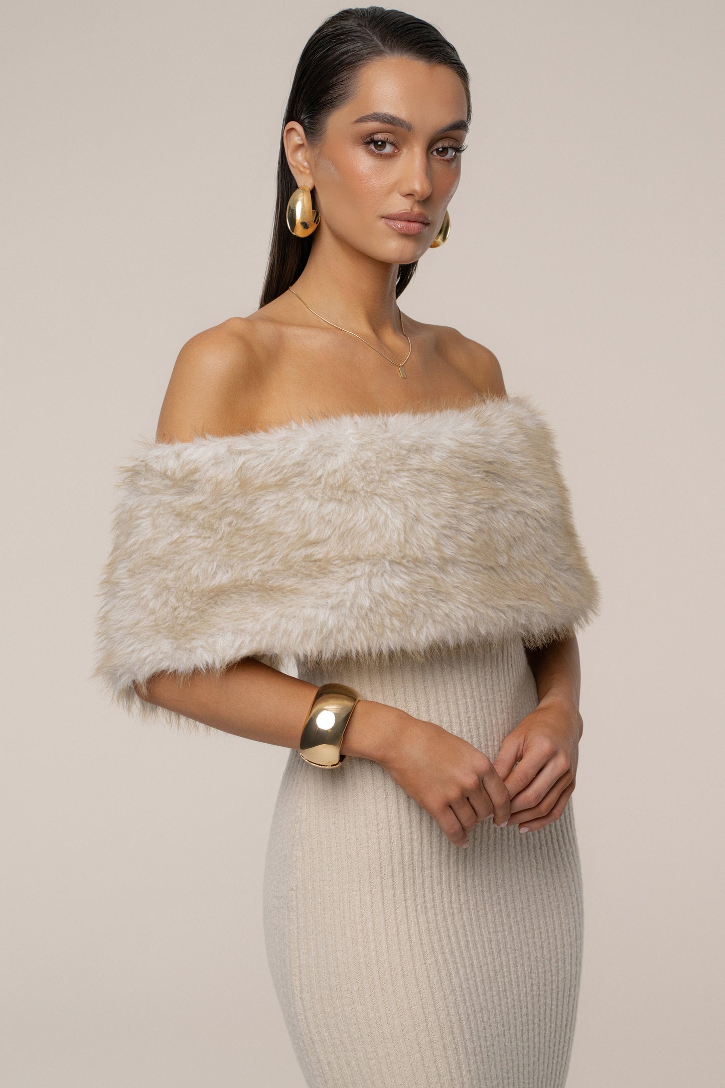 Stone Aspen Hour Faux Fur Dress