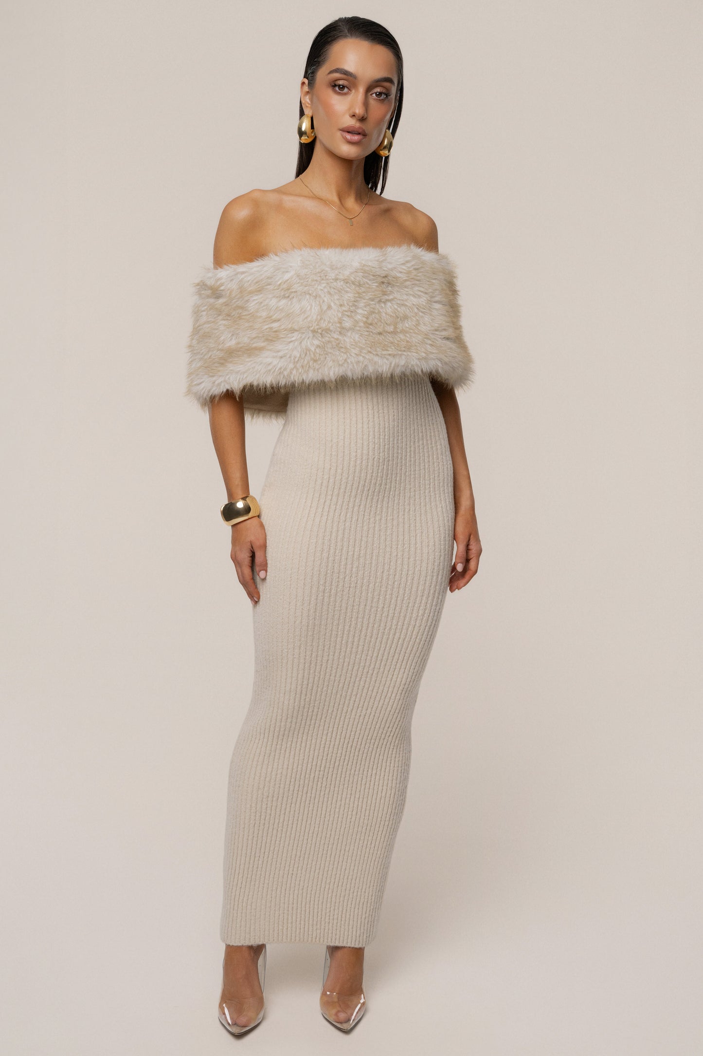 Stone Aspen Hour Faux Fur Dress