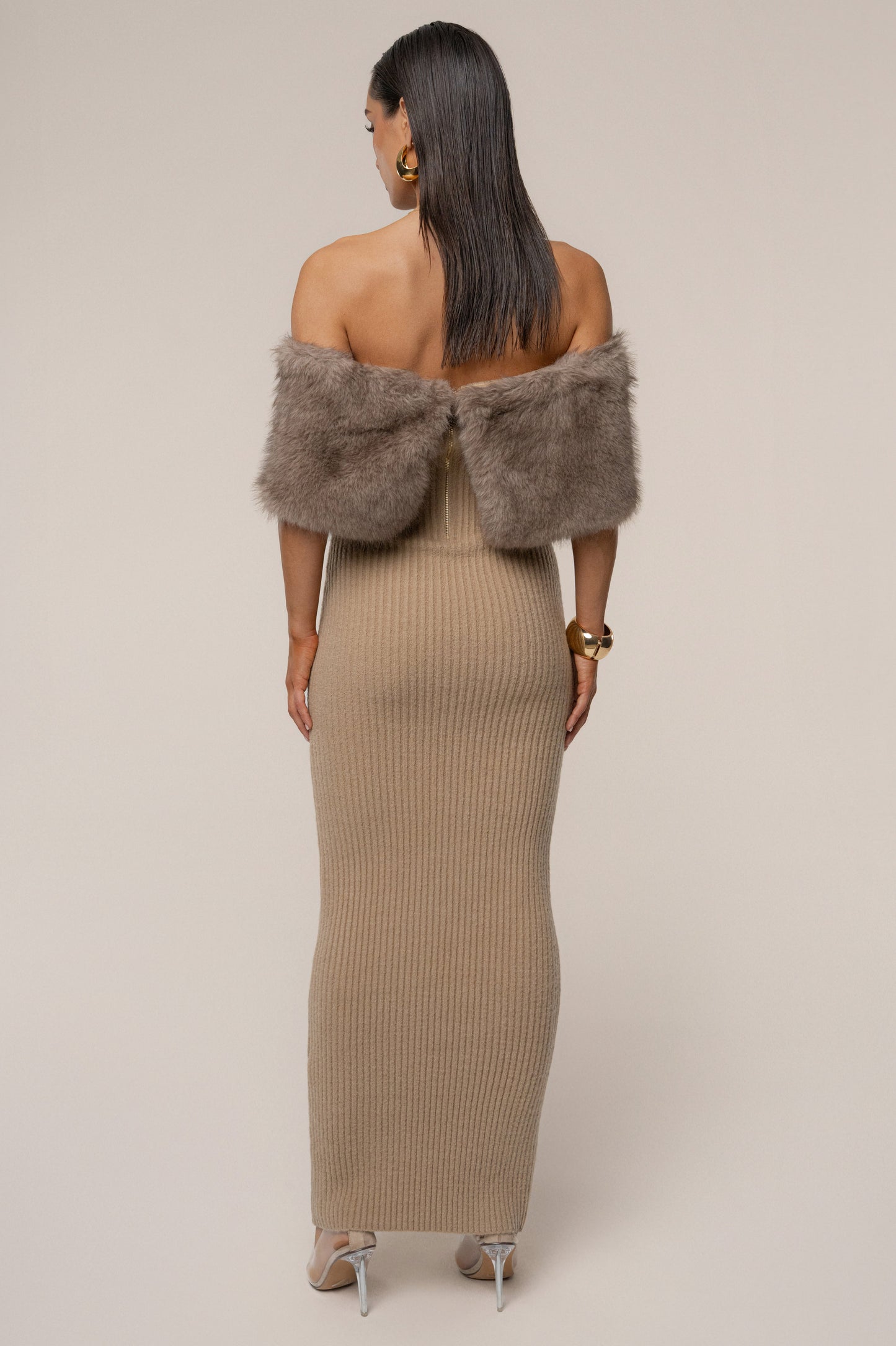 Chocolate Aspen Hour Faux Fur Dress
