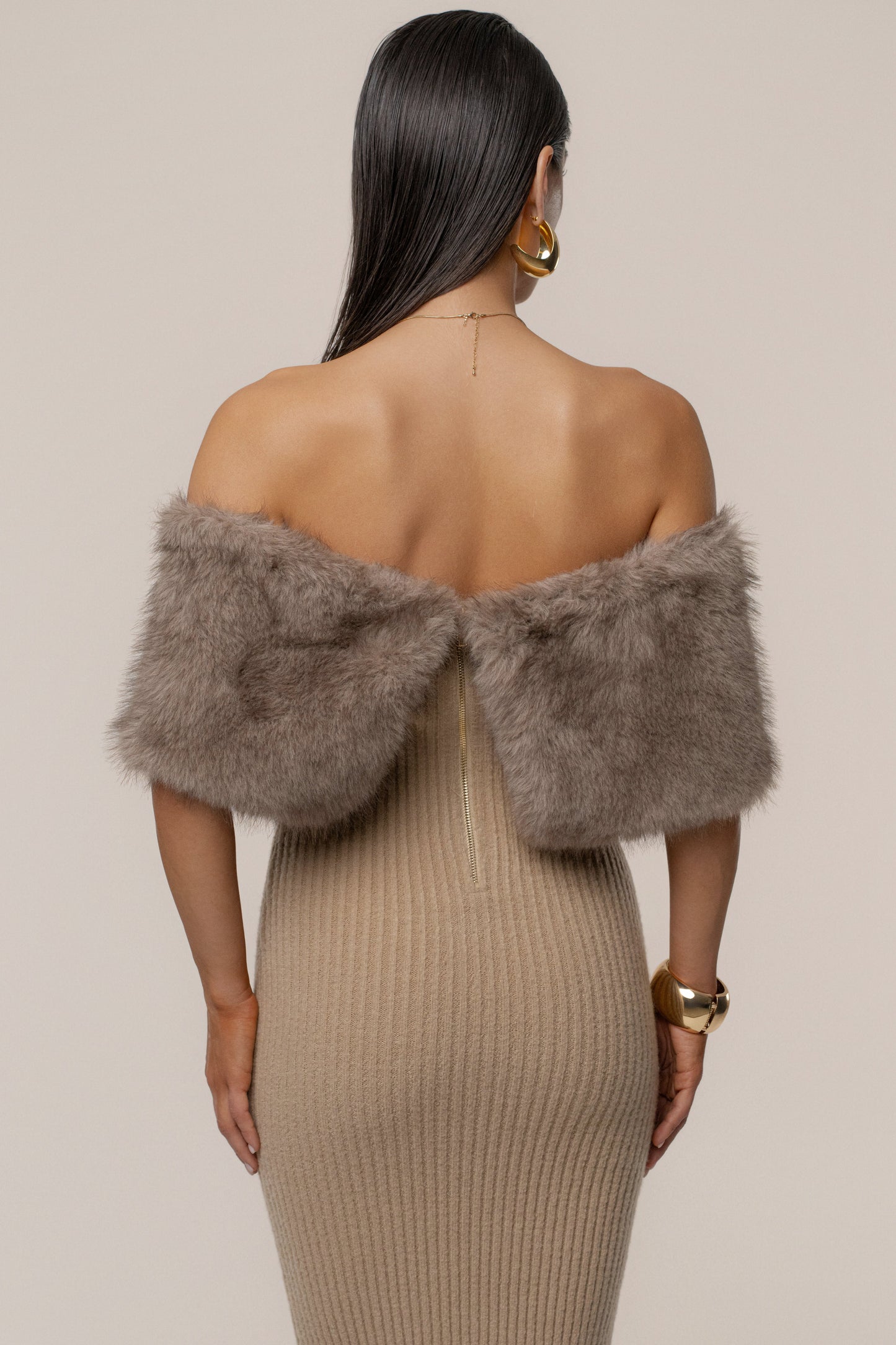 Chocolate Aspen Hour Faux Fur Dress
