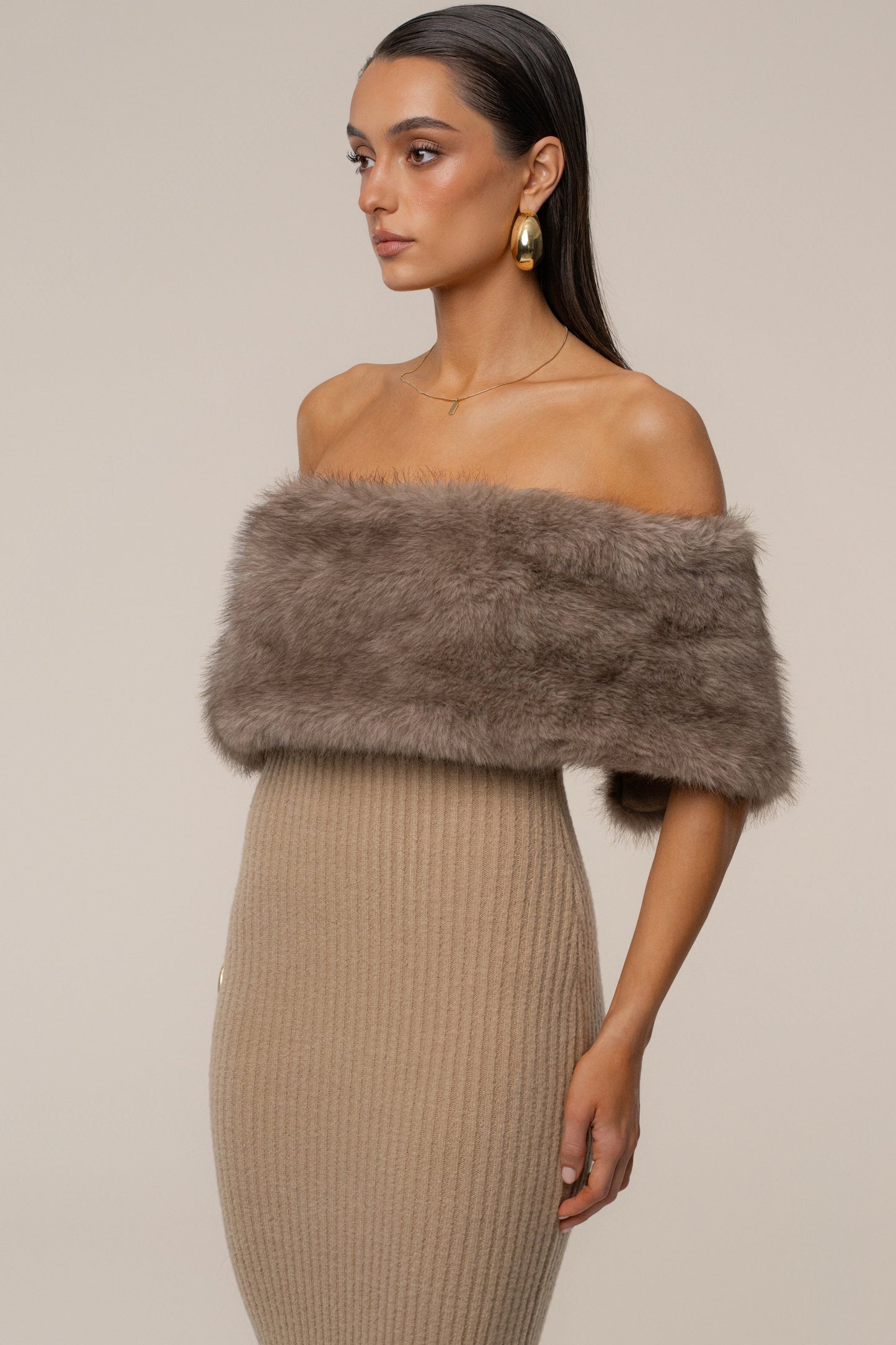 Chocolate Aspen Hour Faux Fur Dress