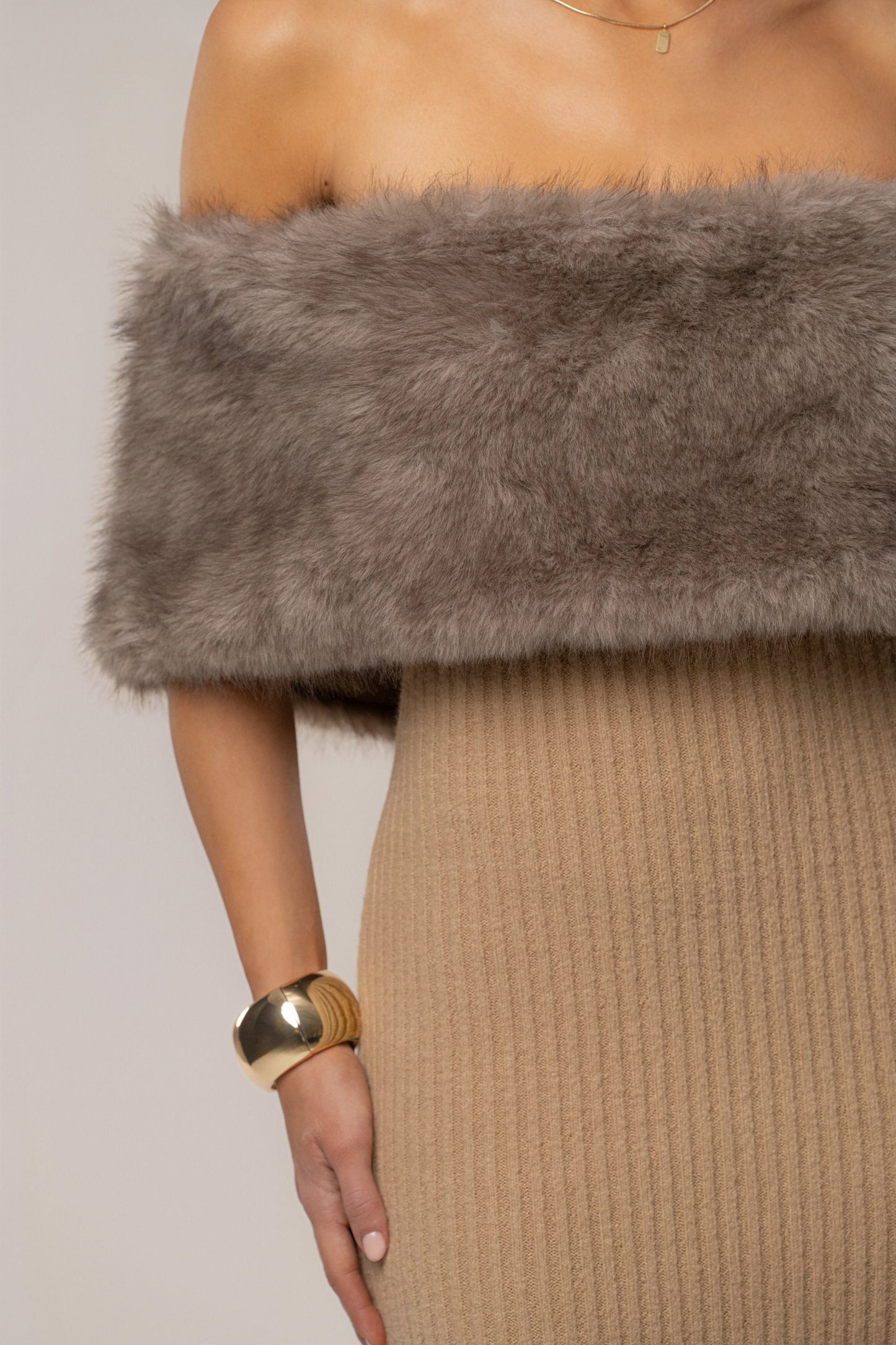 Chocolate Aspen Hour Faux Fur Dress