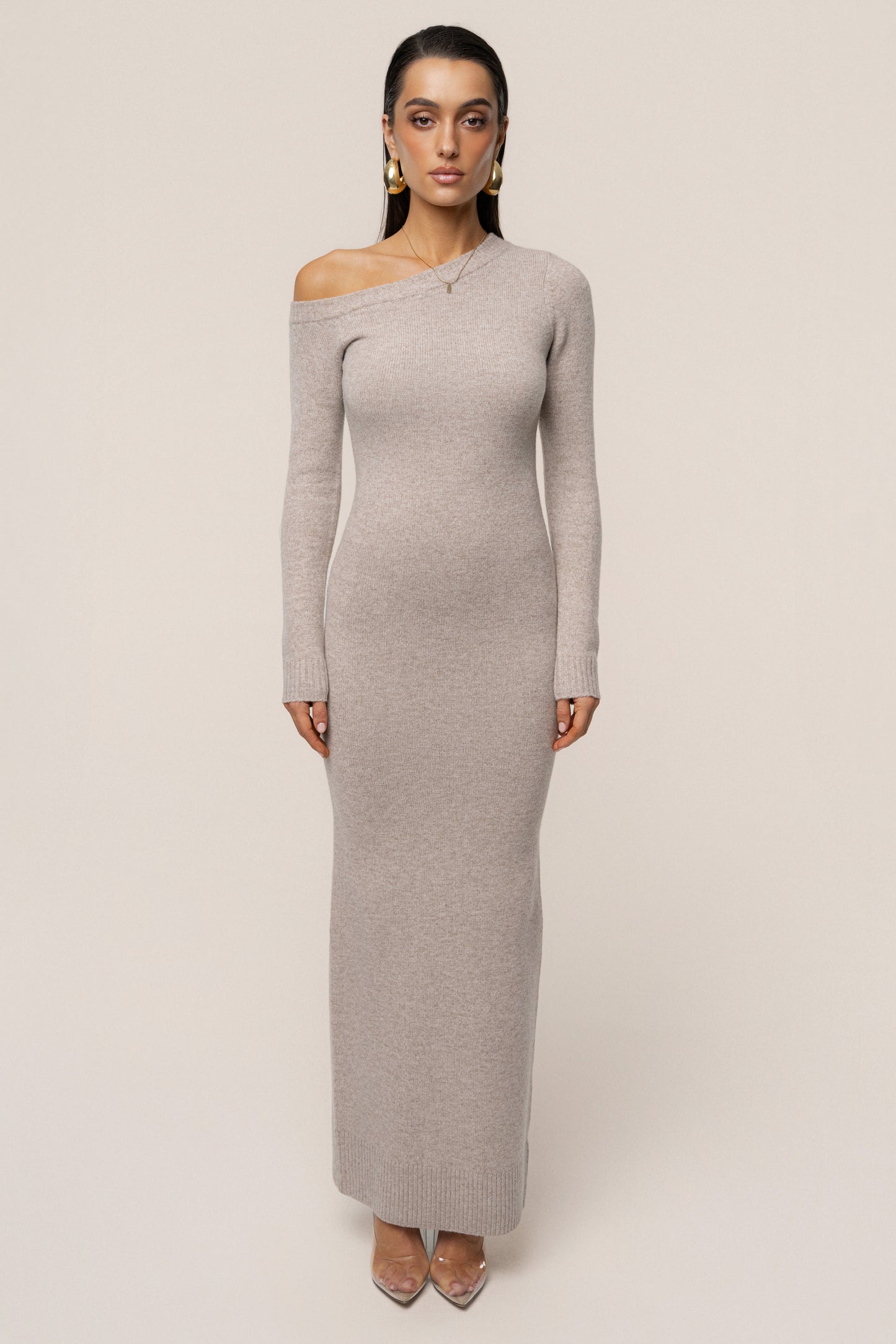 Beige Fireside Knit Maxi Dress