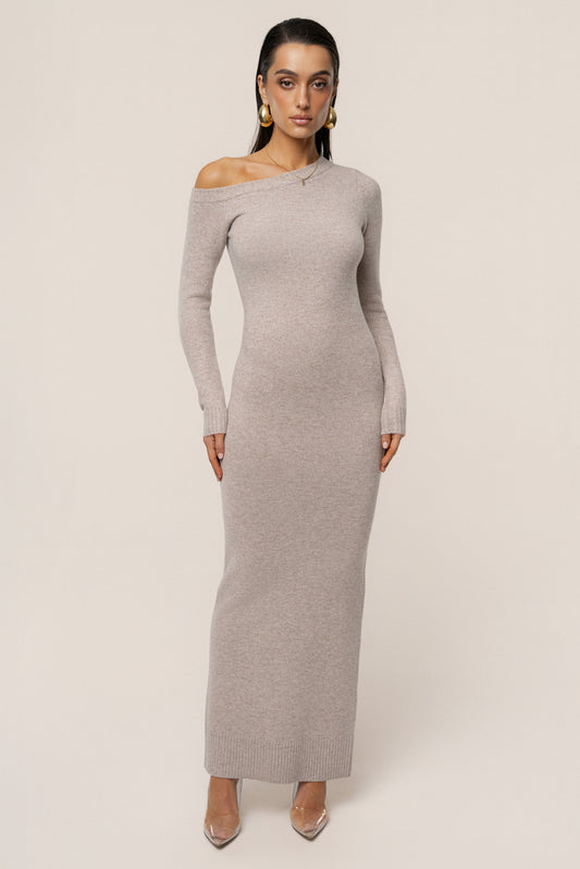 Beige Fireside Knit Maxi Dress