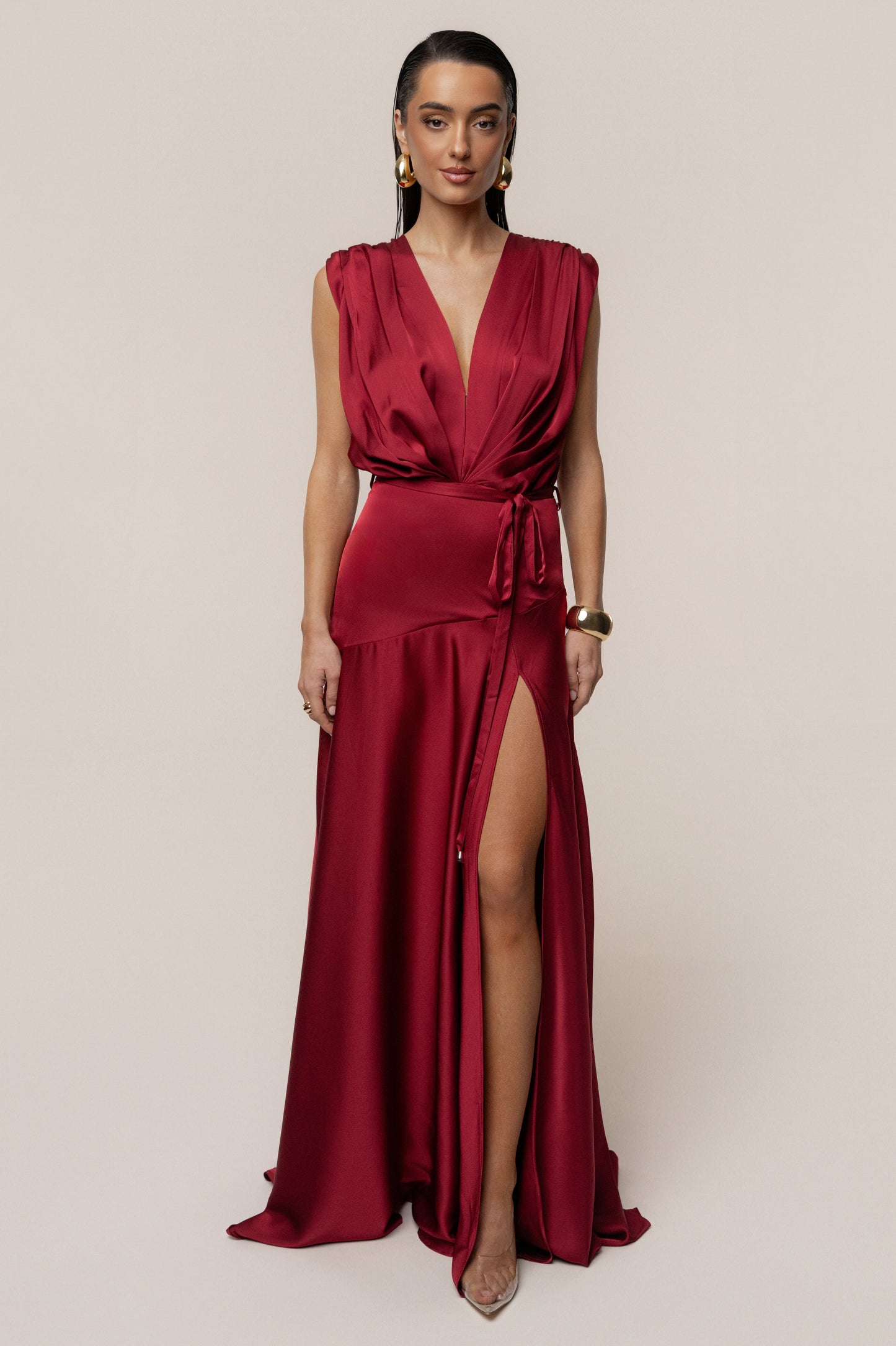 Red Amalia Satin Maxi Dress