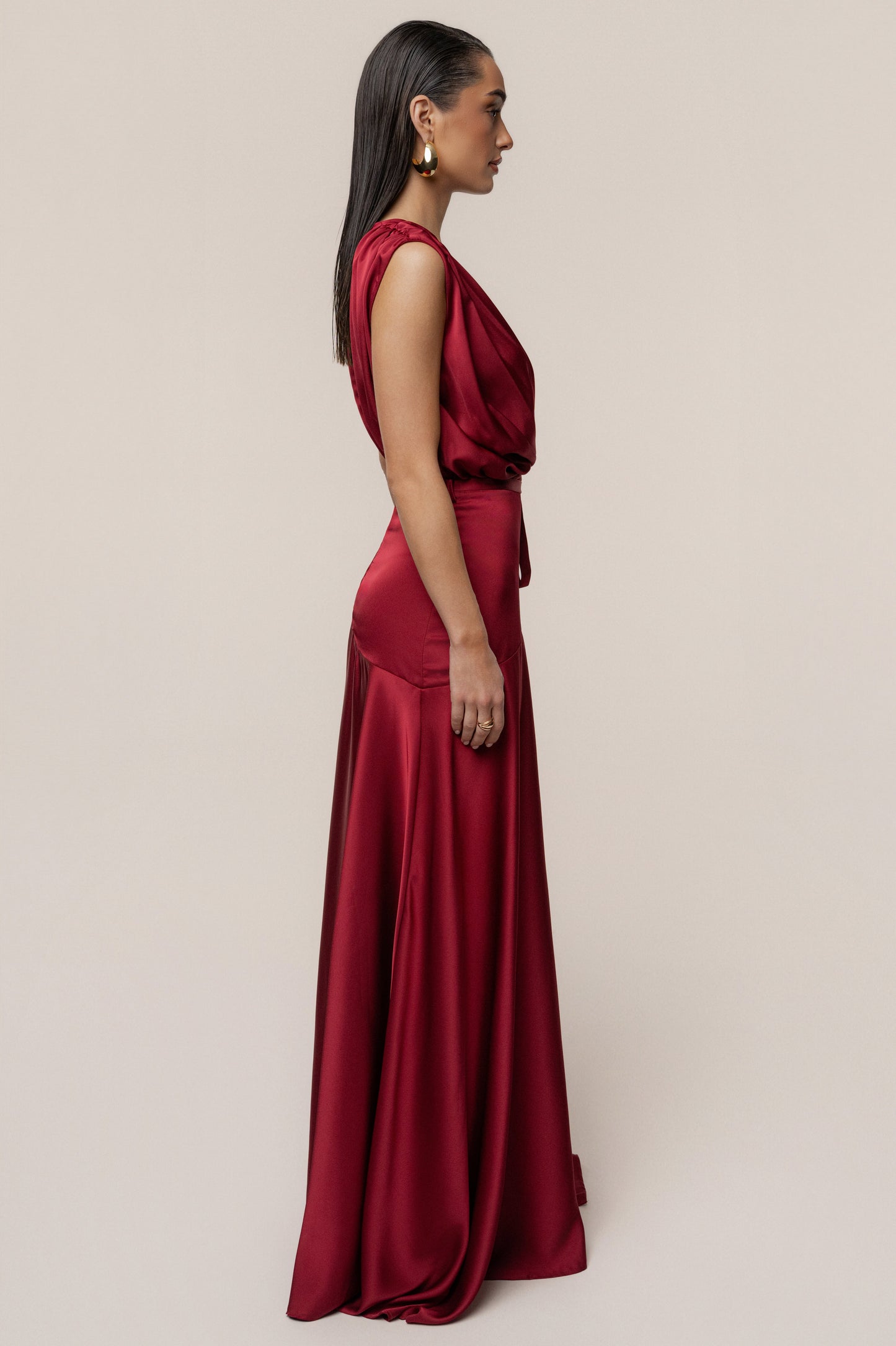 Red Amalia Satin Maxi Dress