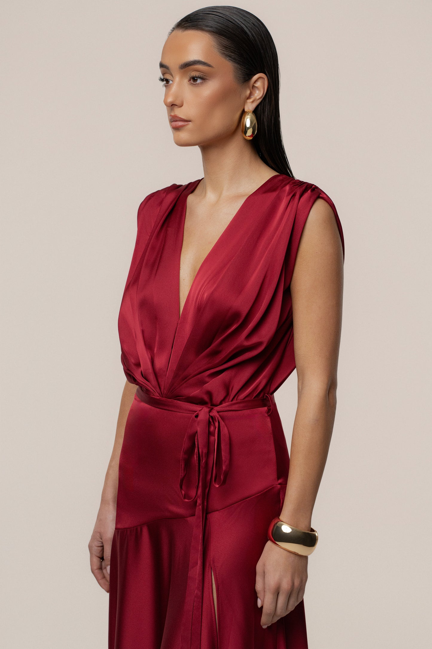 Red Amalia Satin Maxi Dress