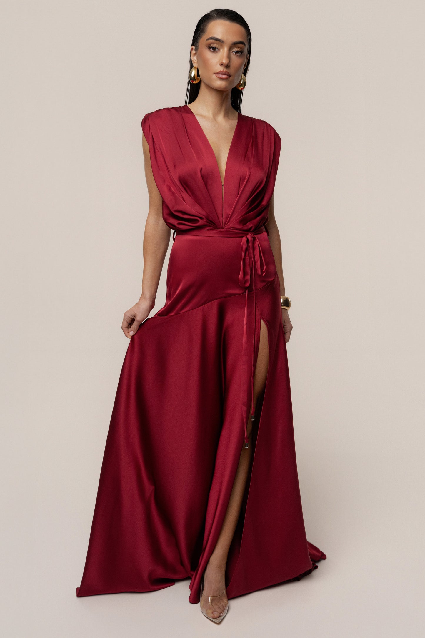 Red Amalia Satin Maxi Dress