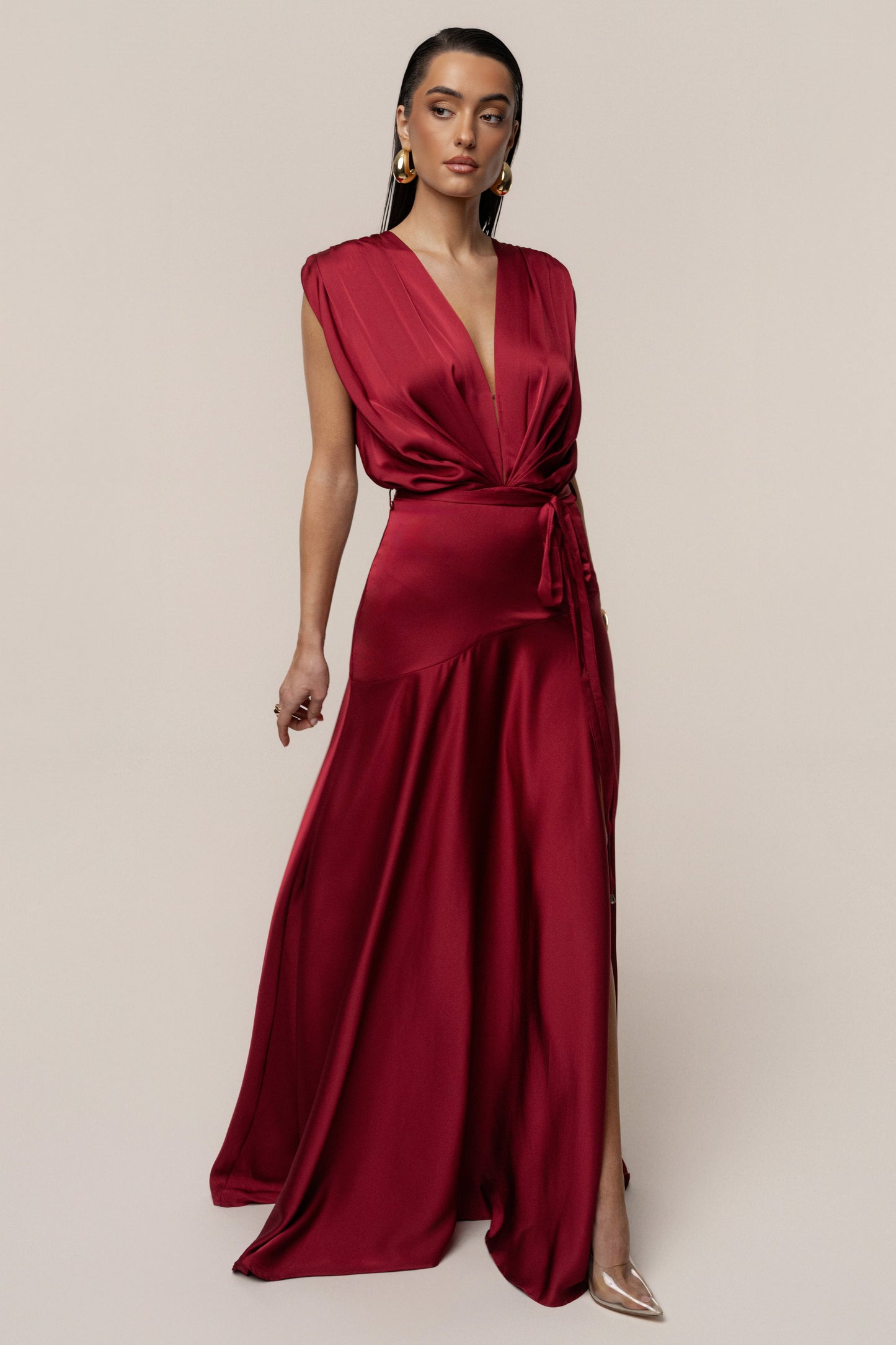 Red Amalia Satin Maxi Dress