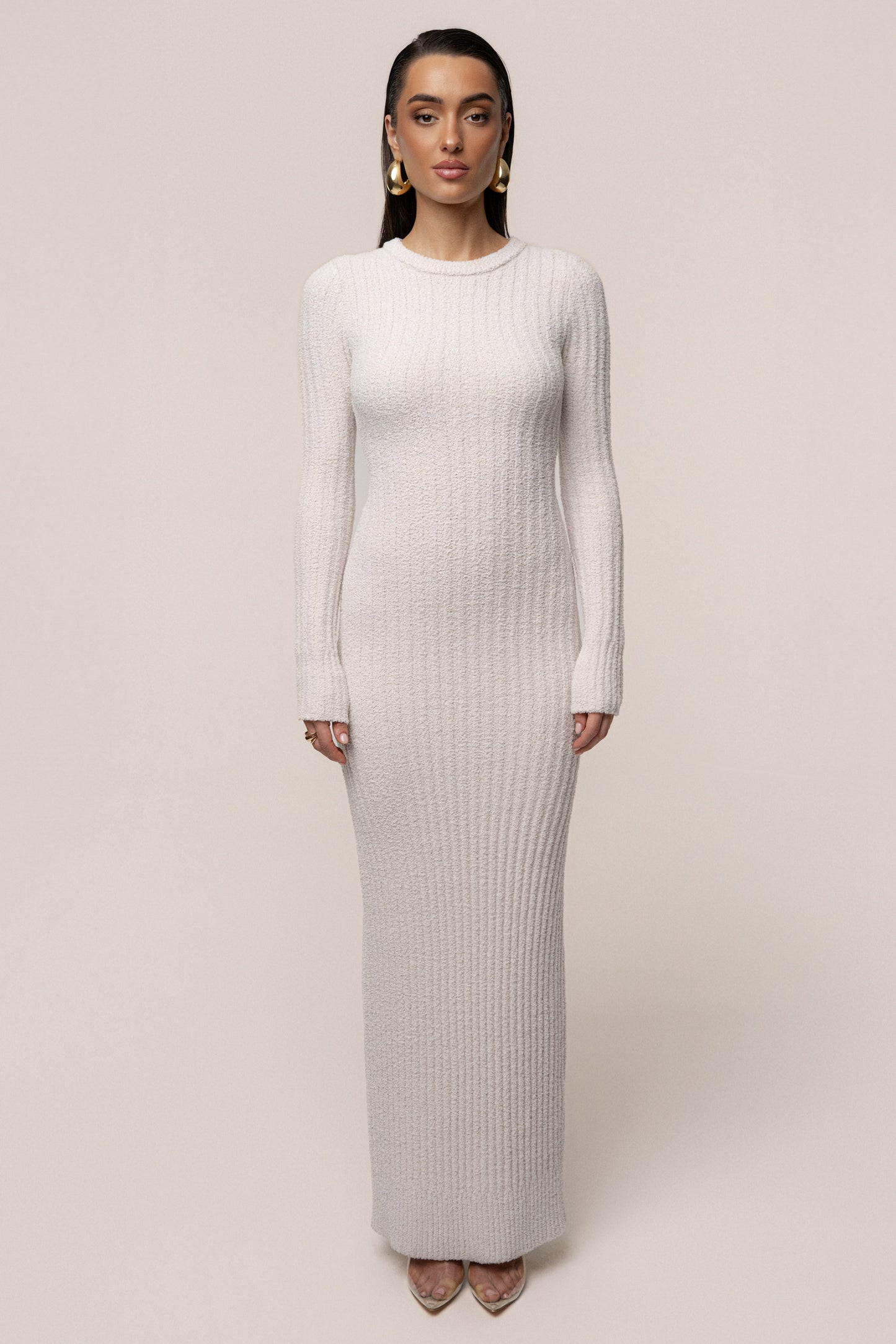Cream First Class Ribbed Maxi Dress
