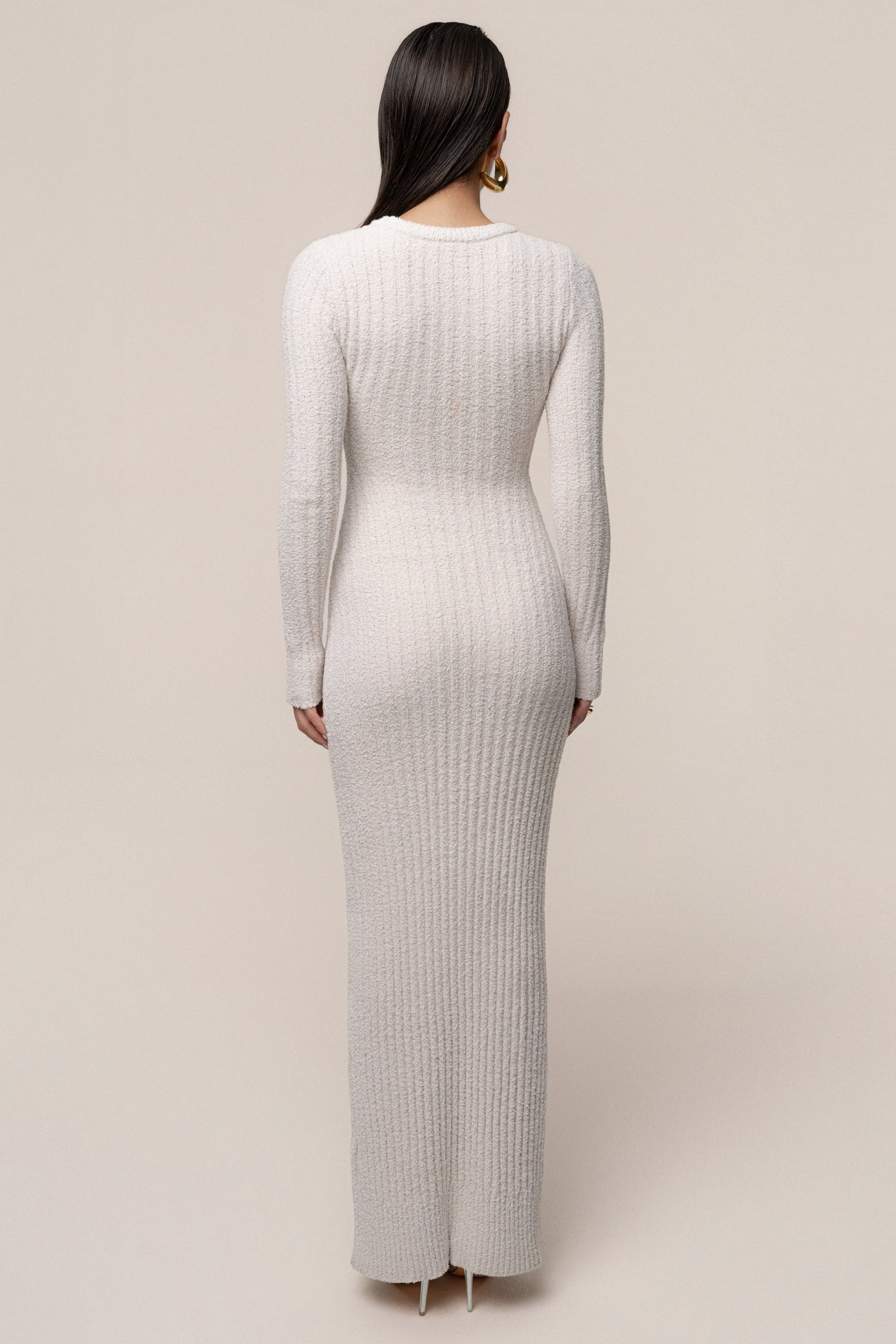 Cream First Class Ribbed Maxi Dress