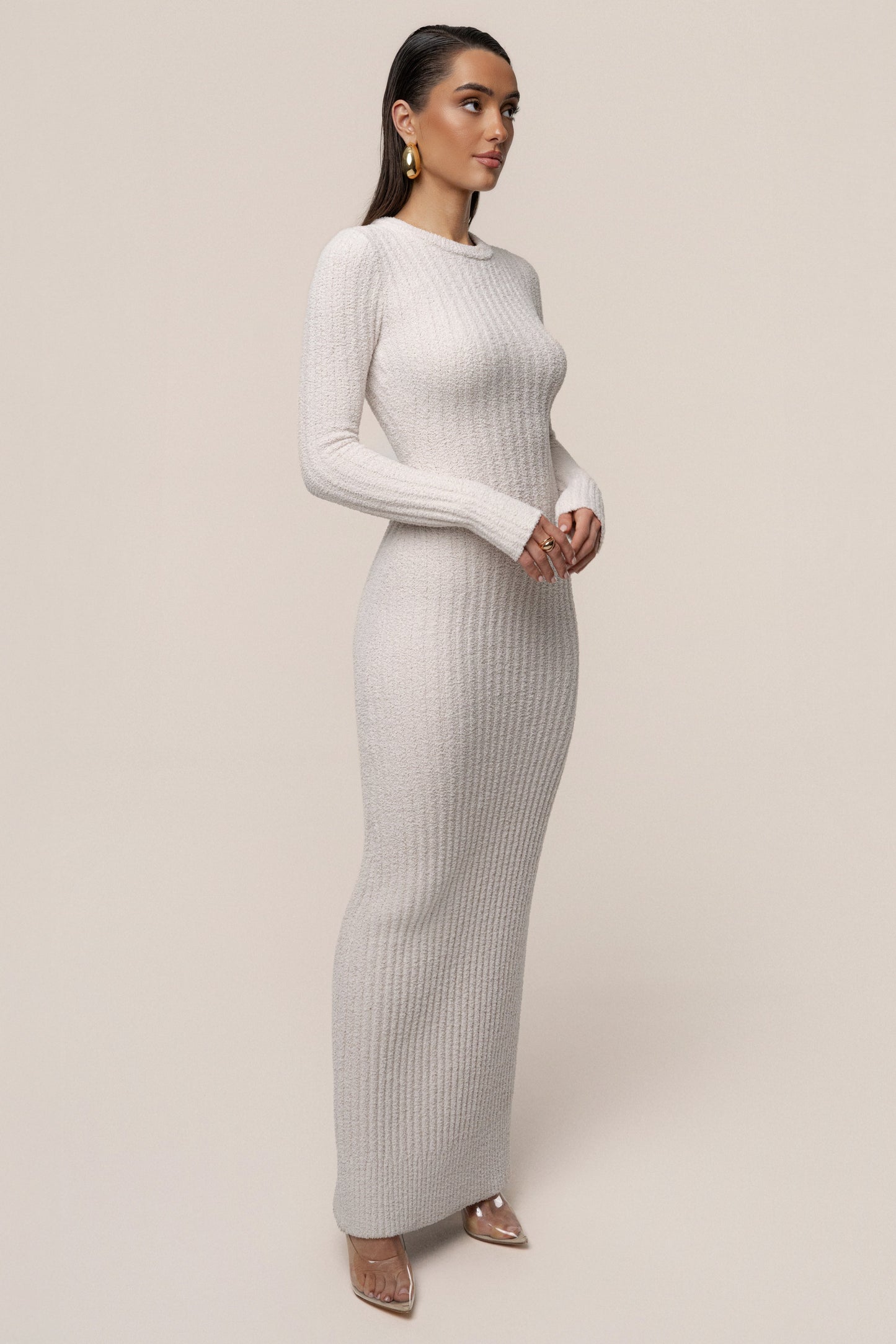 Cream First Class Ribbed Maxi Dress