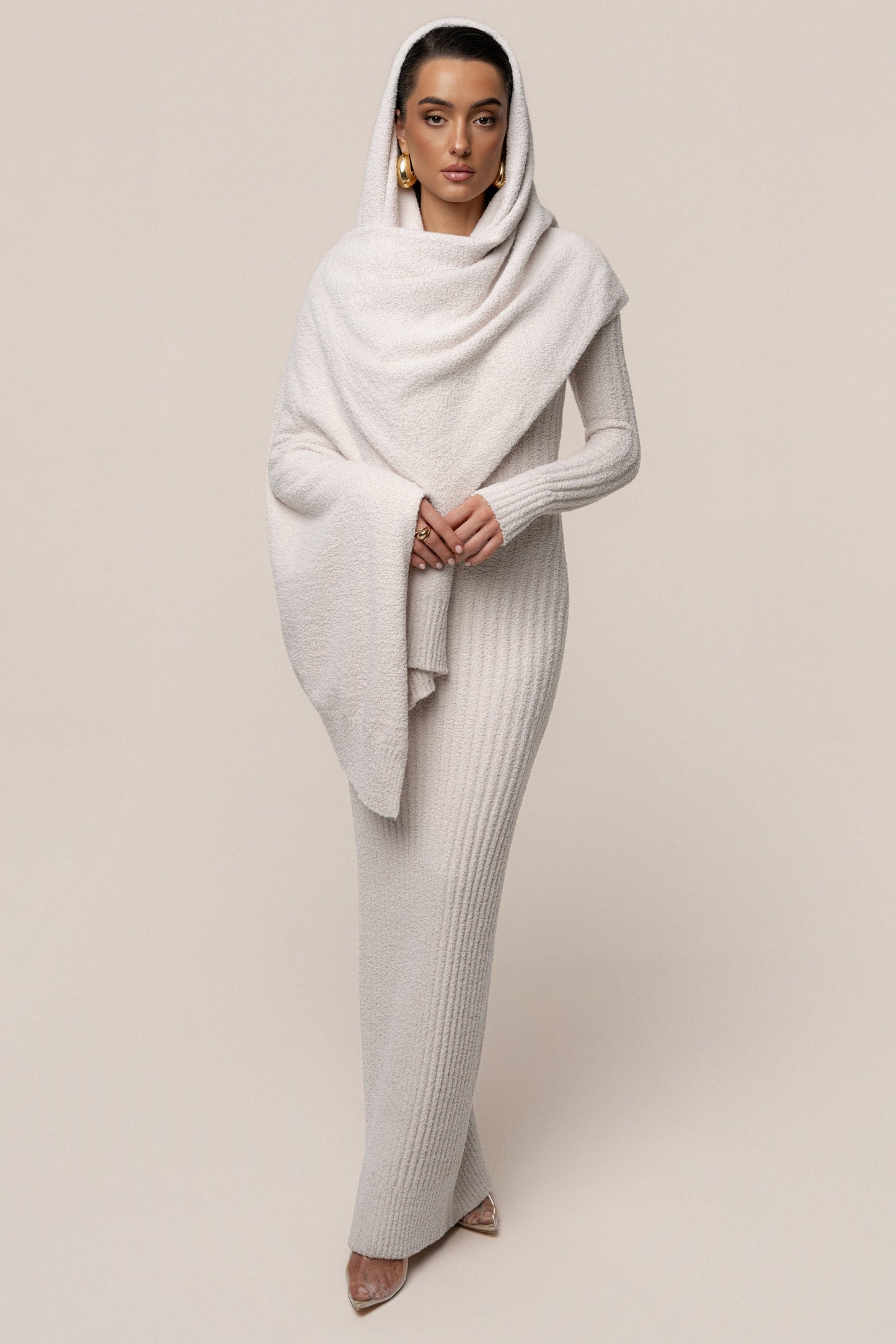 Cream First Class Ribbed Maxi Dress