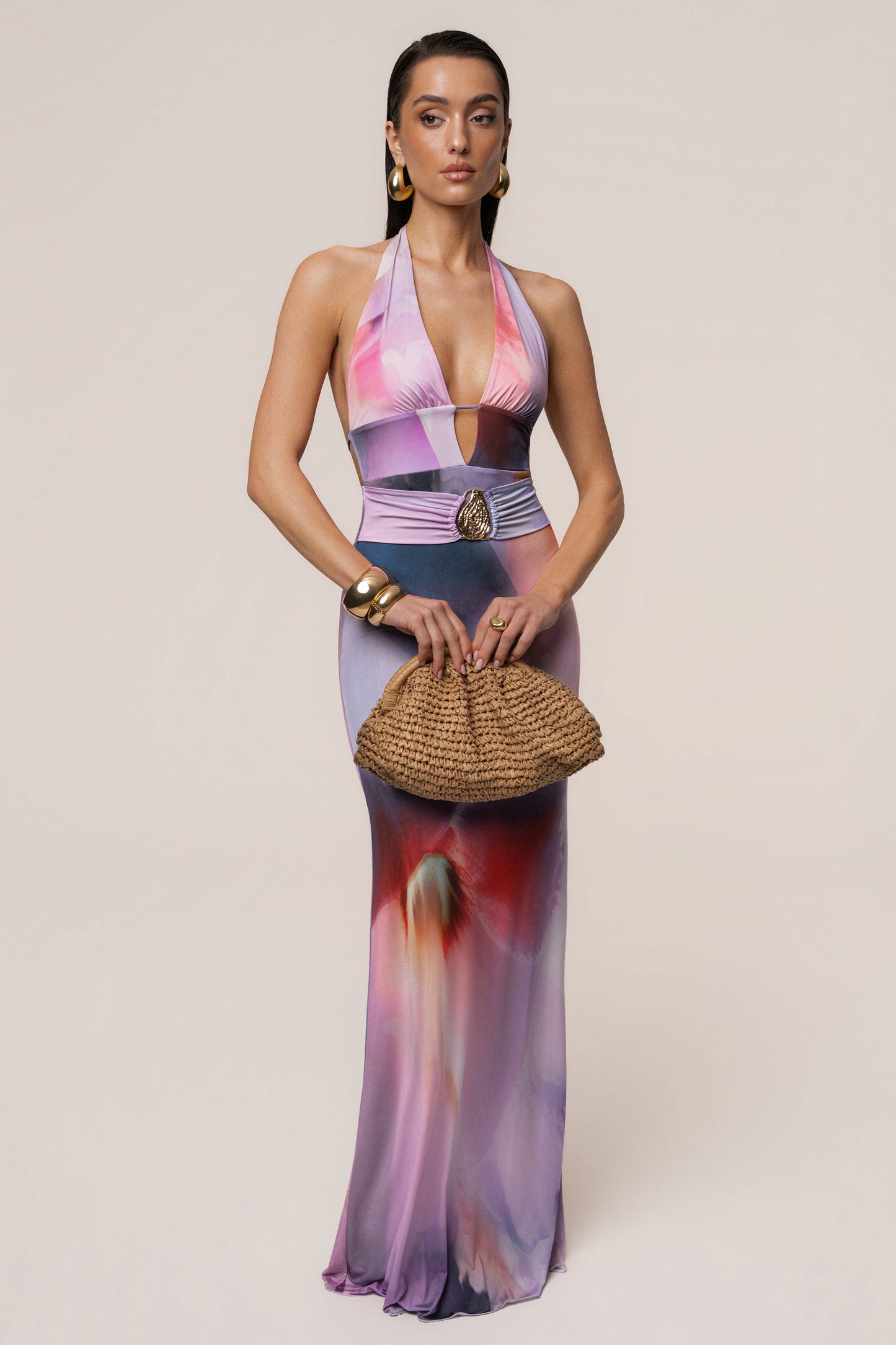 Purple Floral Blossom Print Maxi Dress