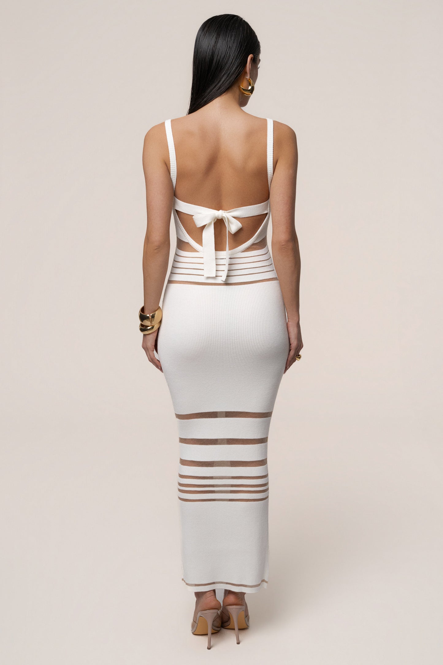Ivory Striped Rib Knit Dress