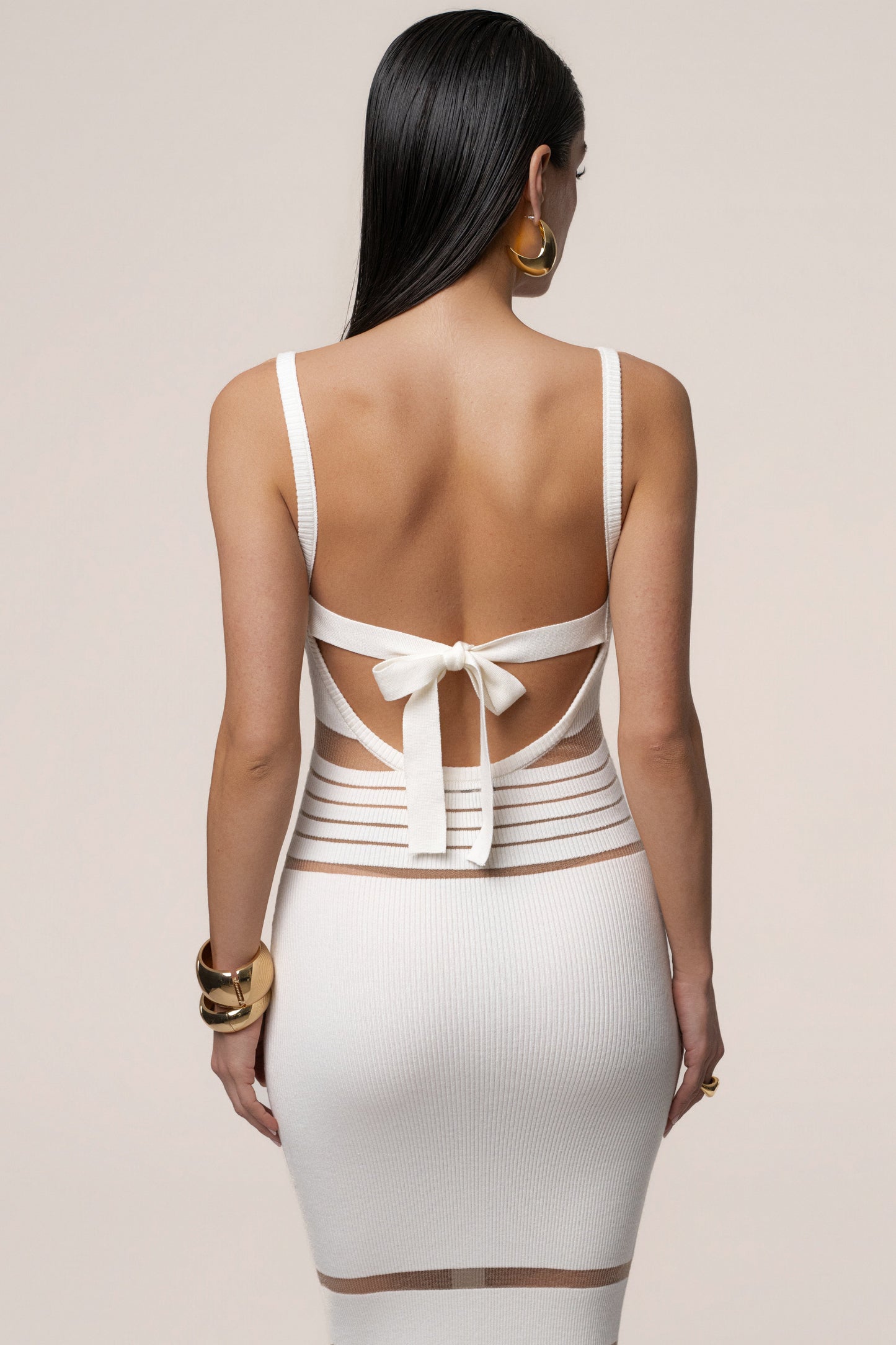Ivory Striped Rib Knit Dress