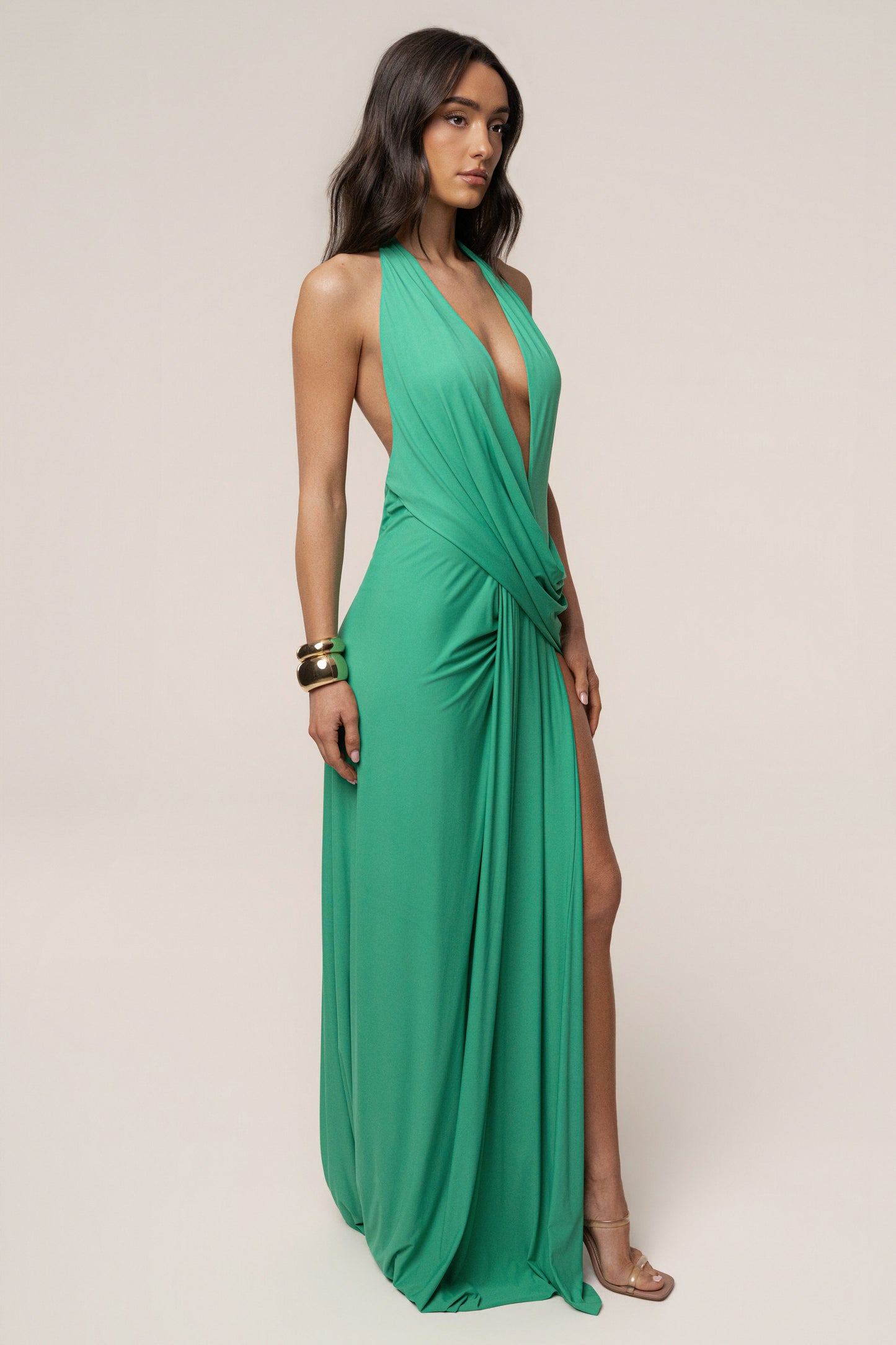 Green Ibiza Halter Maxi Dress