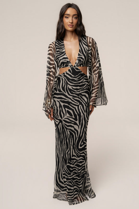 Black Zebra Instincts Print Maxi Dress